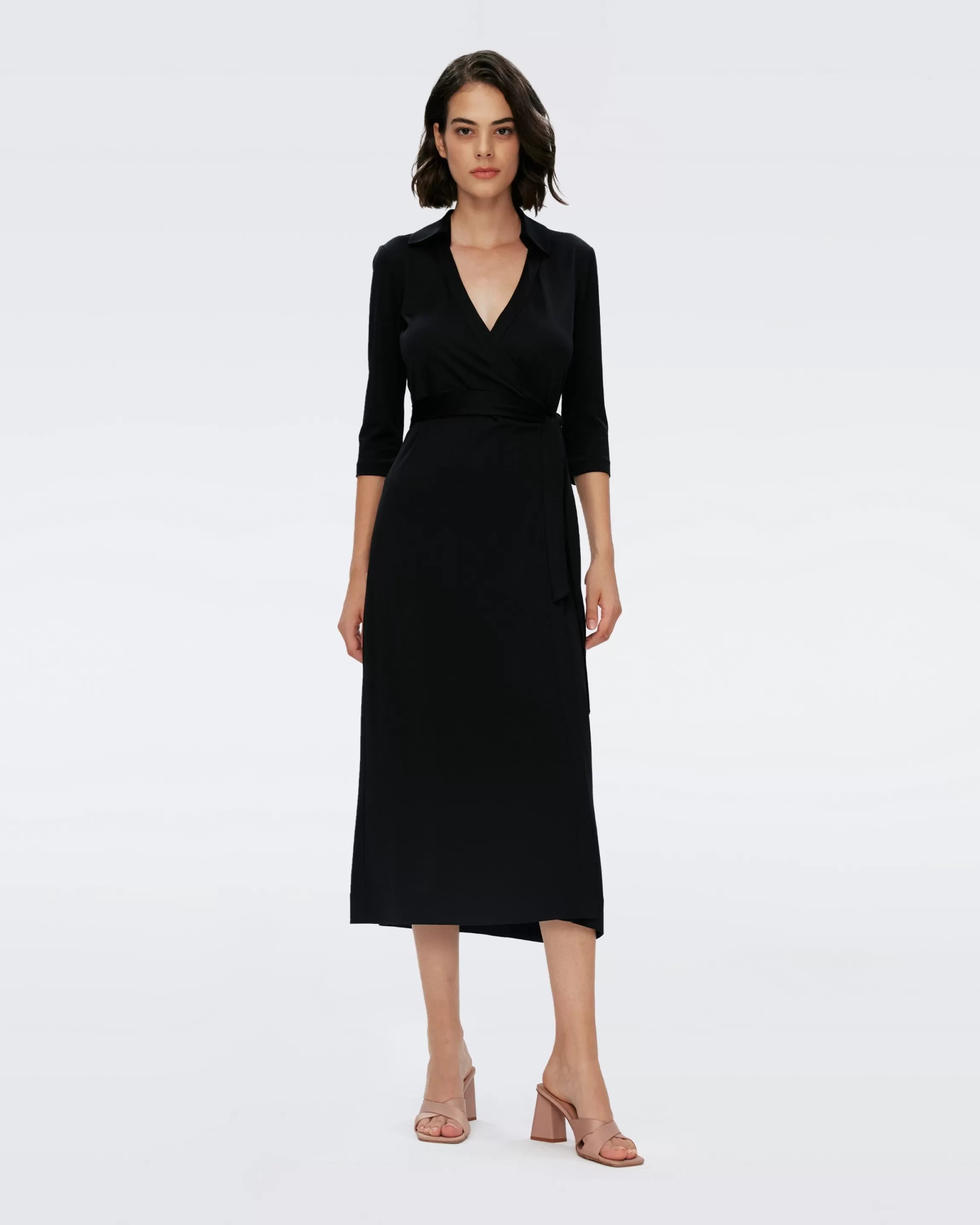 dvf Abigail Midi Wrap Dress in Black Hot