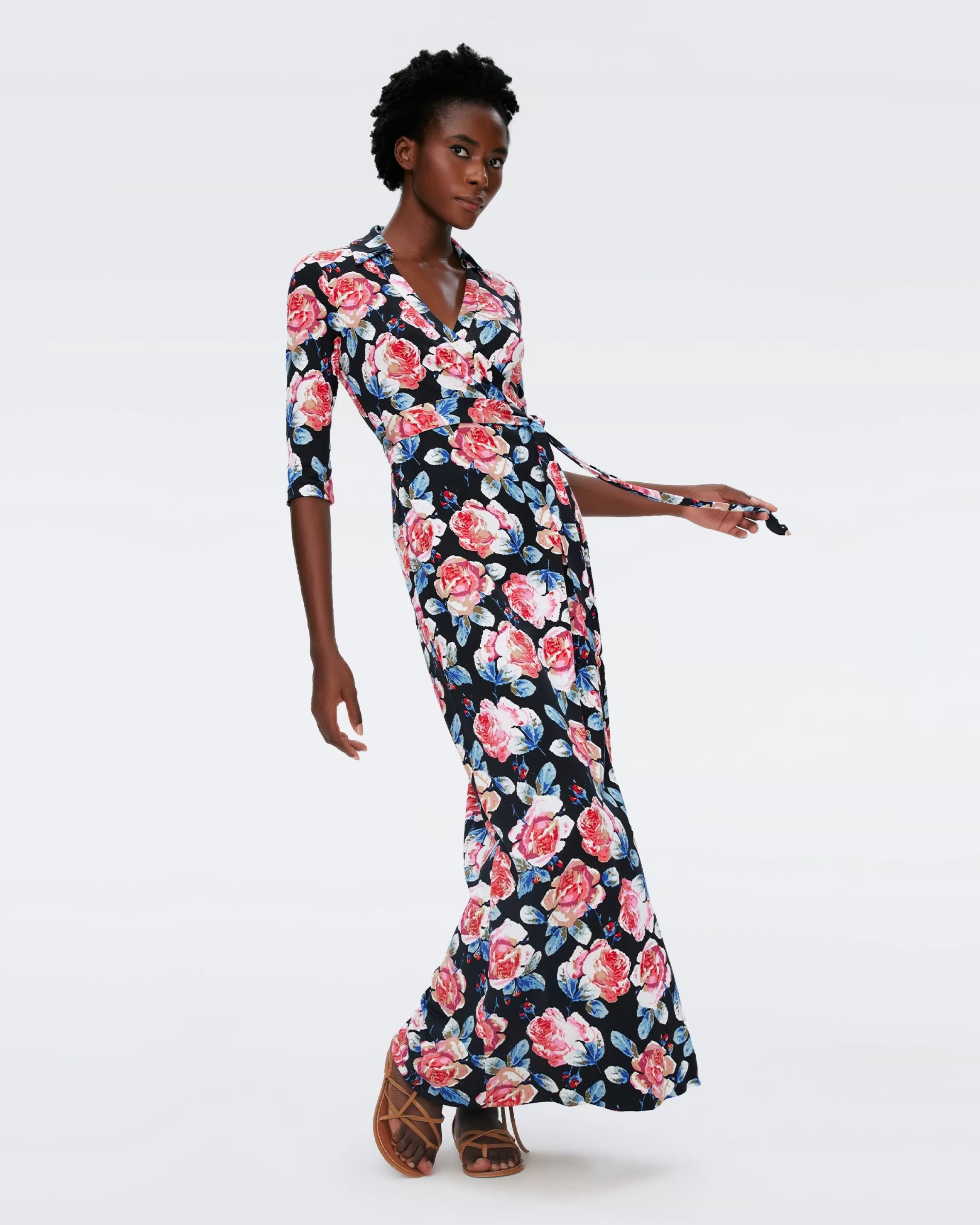 dvf Abigail Silk Jersey Maxi Wrap Dress in Fortune Rose Med Store