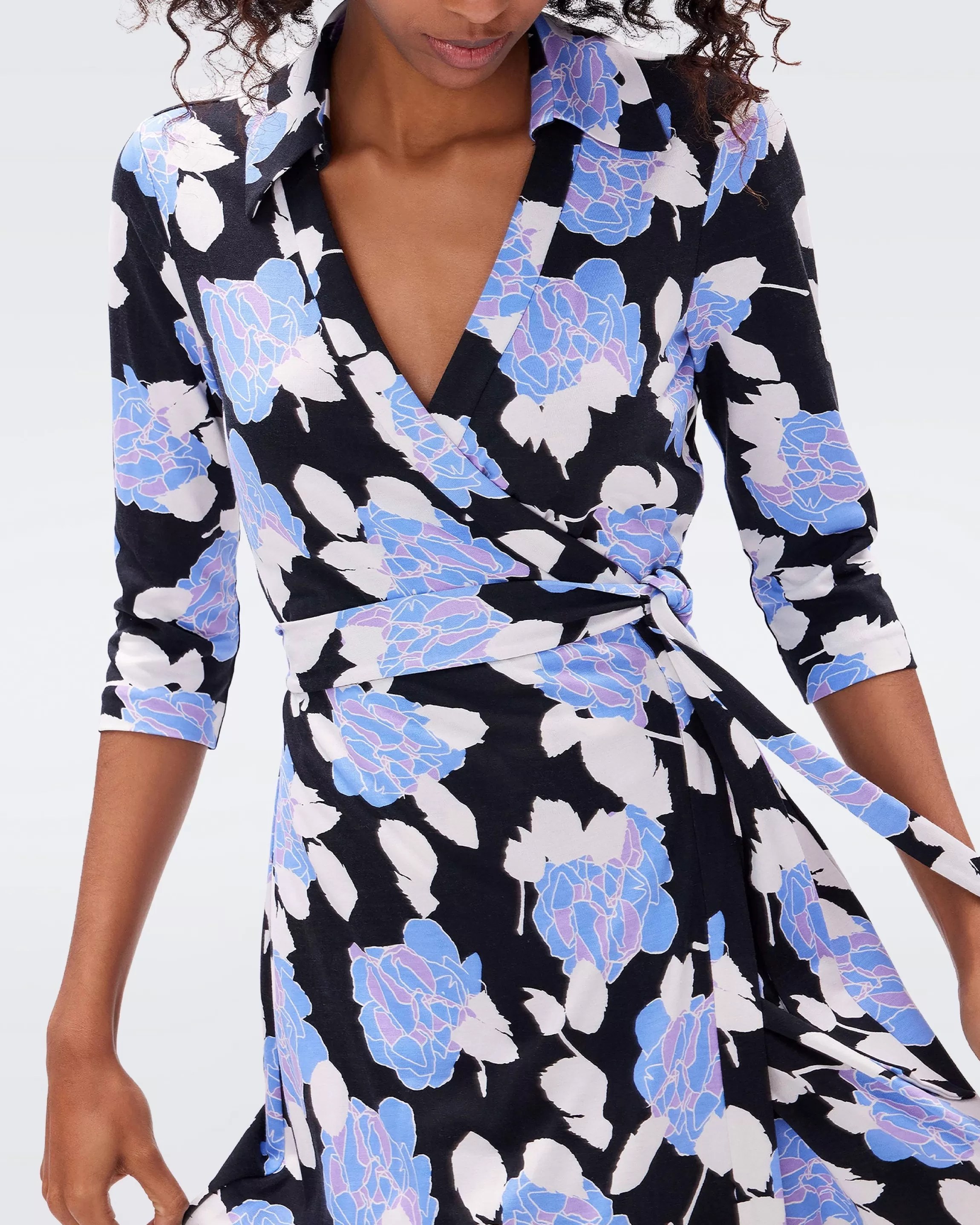 dvf Abigail Silk Jersey Maxi Wrap Dress in Huge Camo Floral Sky Blue Best