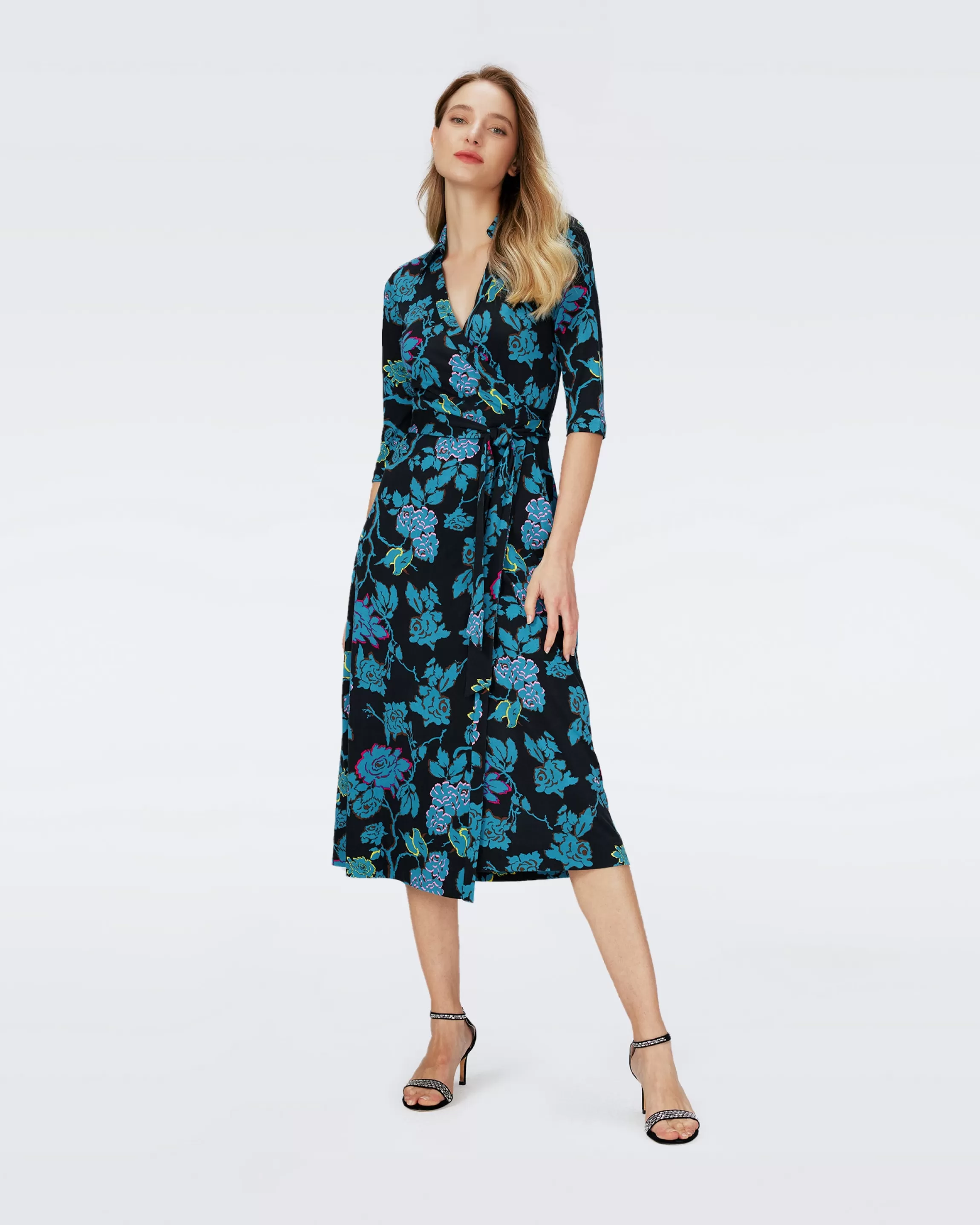 dvf Abigail Silk Jersey Midi Wrap Dress in China Vine Blk Med Outlet