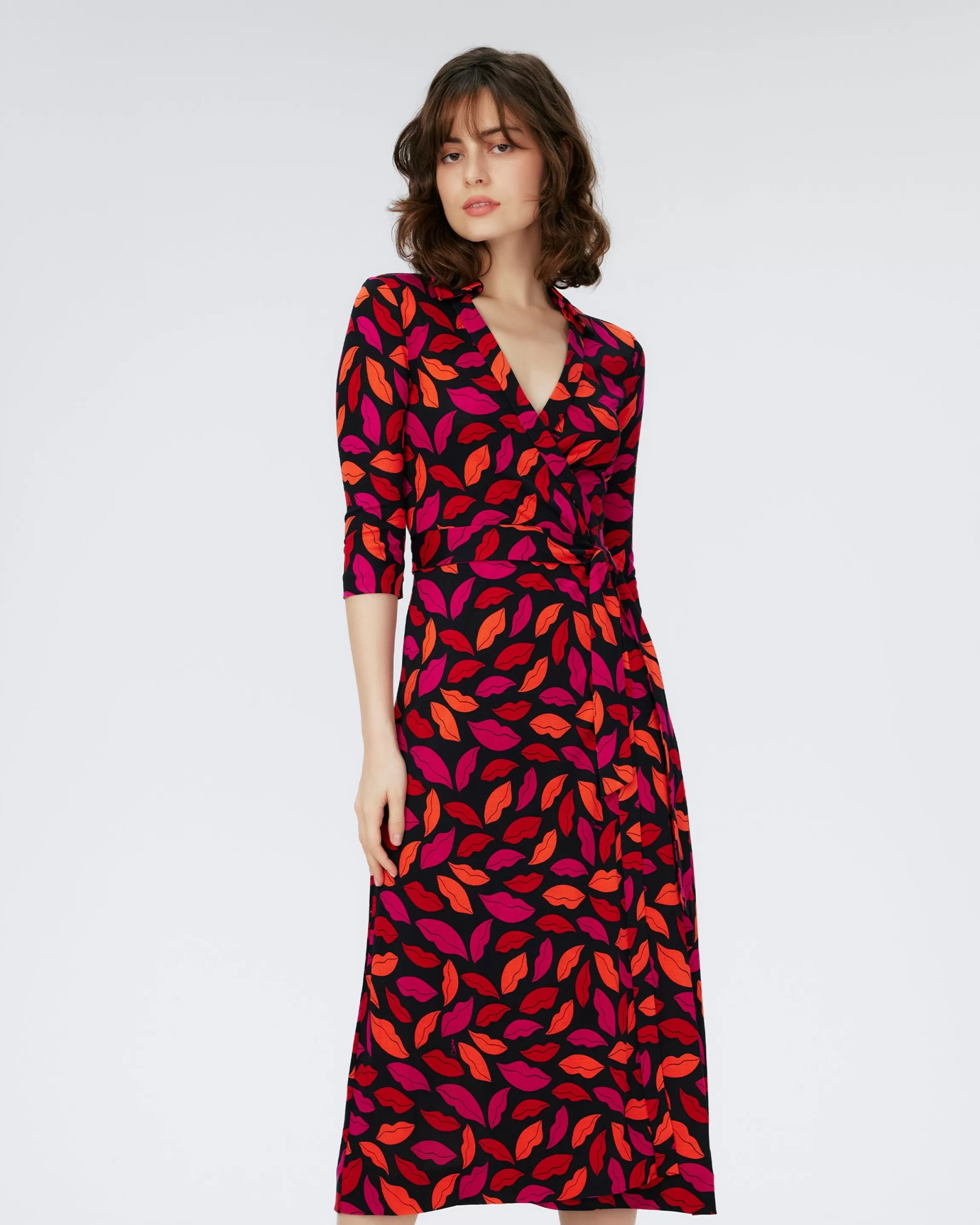 dvf Abigail Silk Jersey Midi Wrap Dress in Midnight Kiss Multi Best