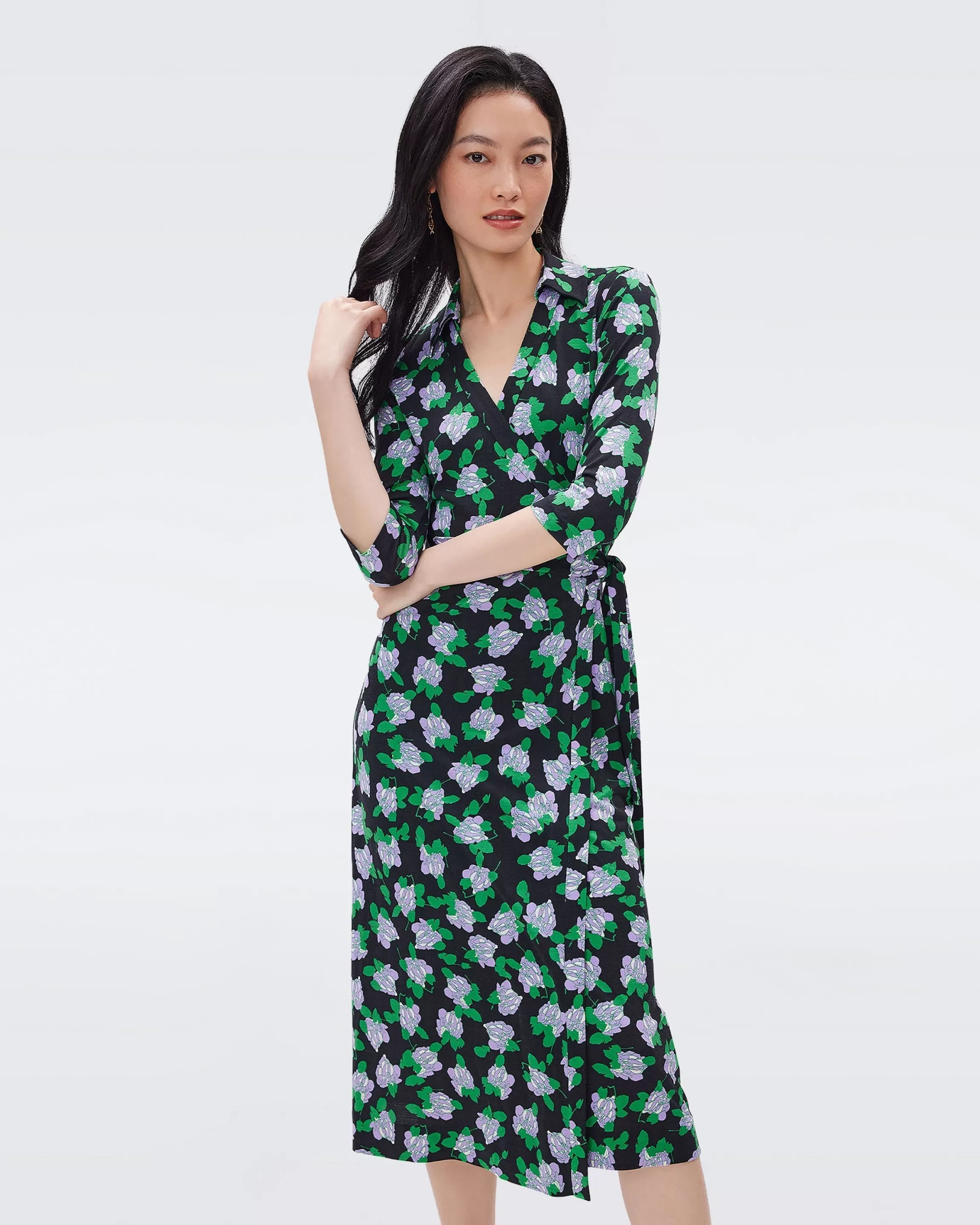 dvf Abigail Silk Jersey Wrap Dress in Dot Blossom Bright Green Hot