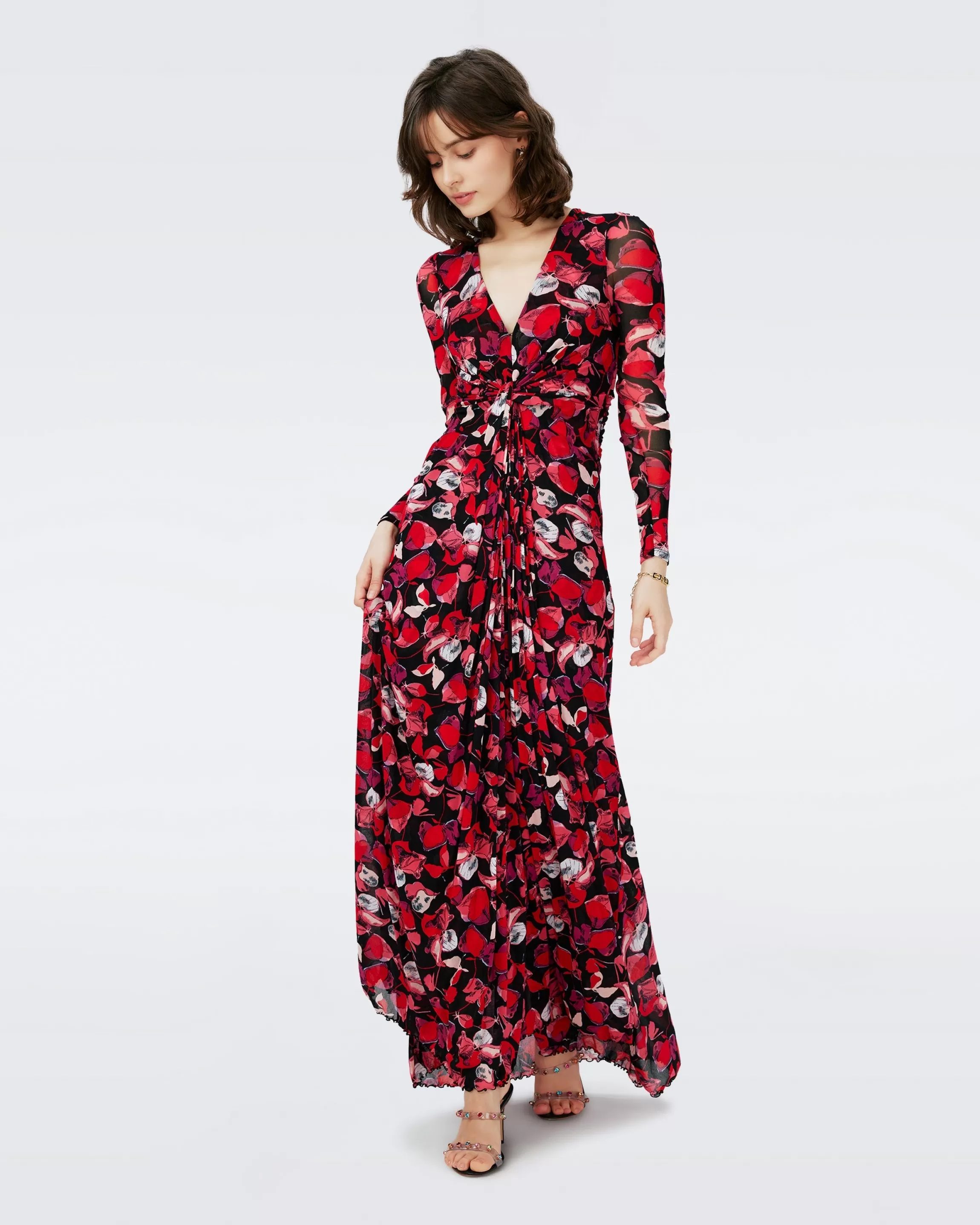 dvf Adara Mesh Dress in Passion Petals Berry Red Shop