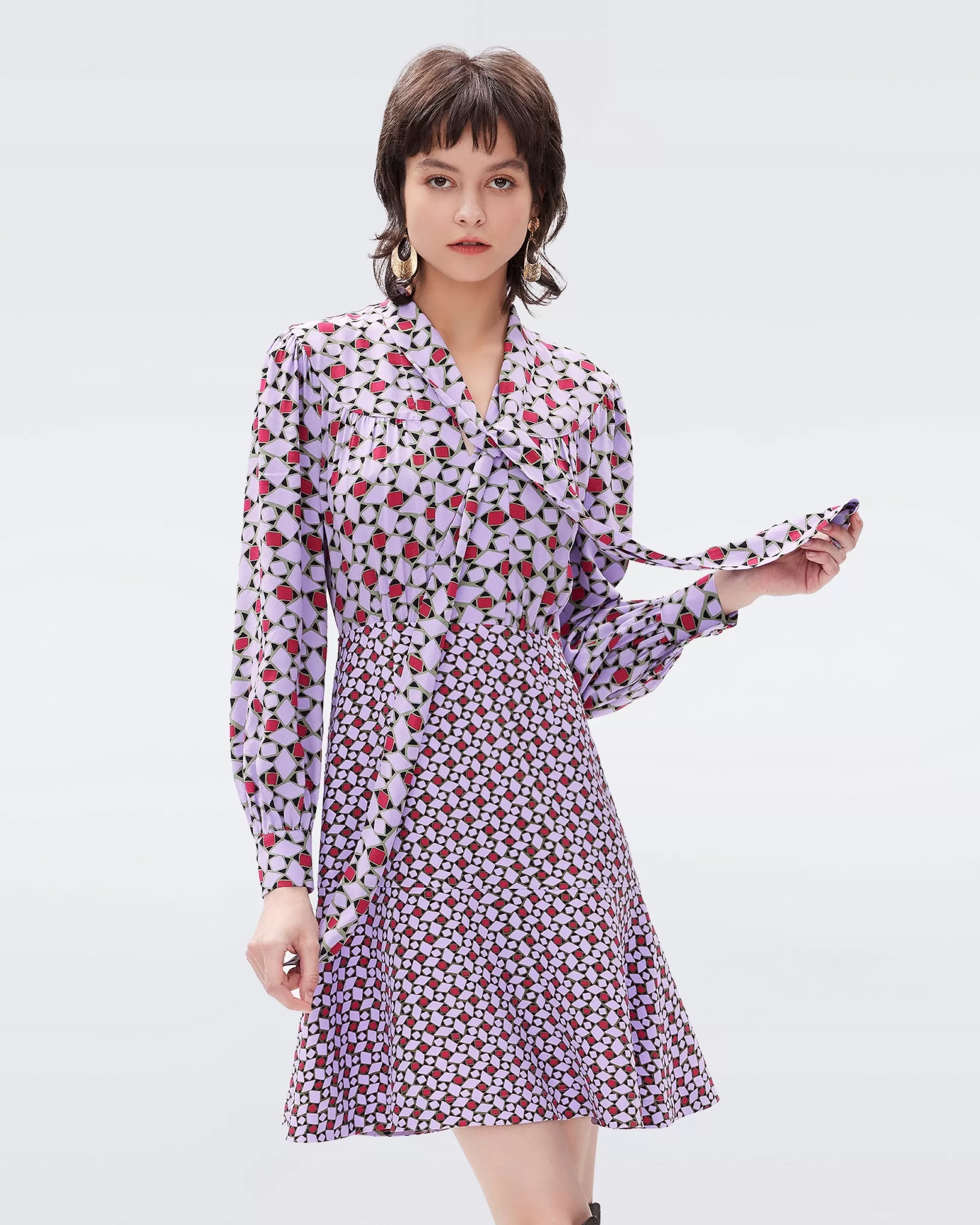 dvf Alcina Dress in Tiny Venice Geo and Red Purple Store