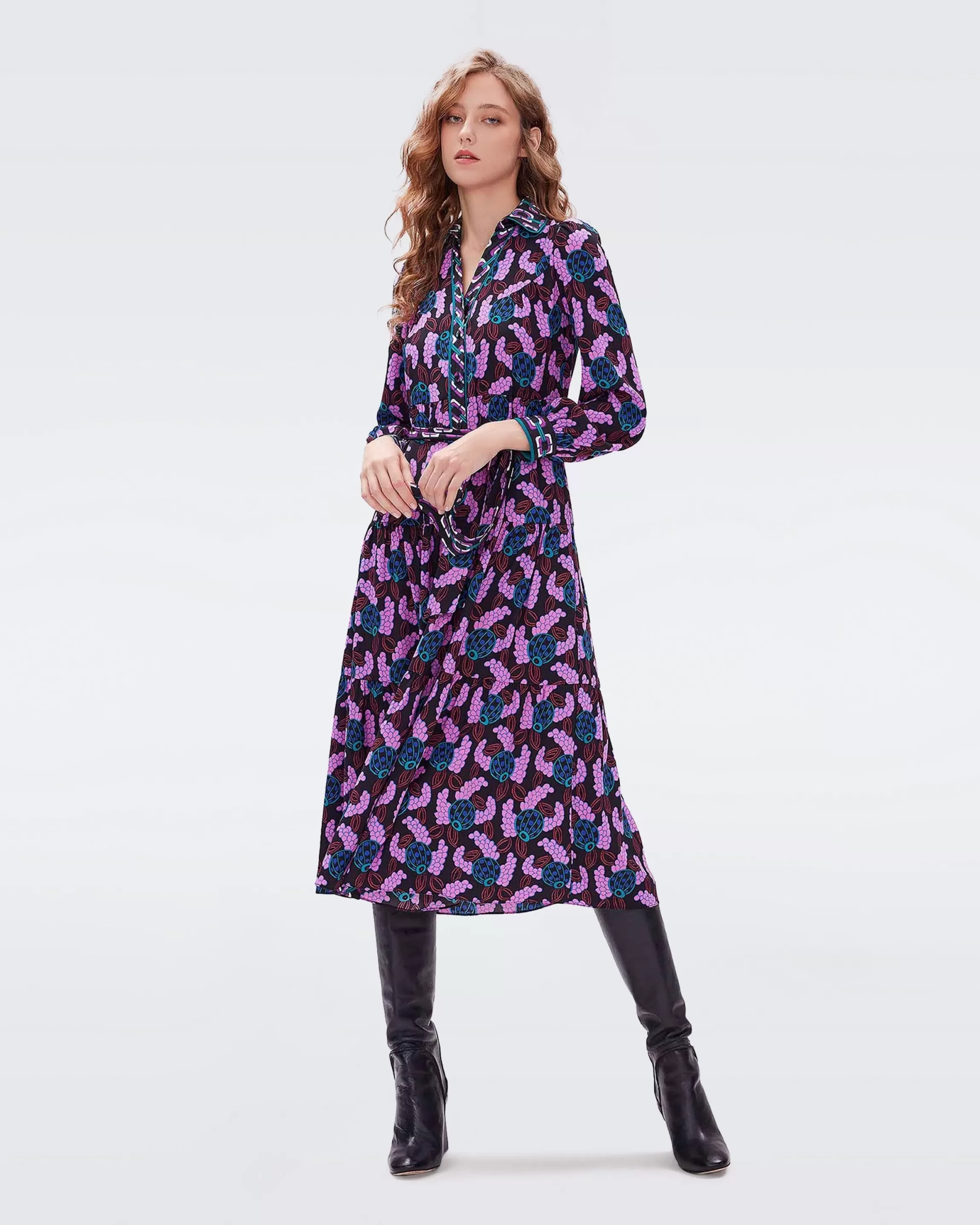 dvf Alea Dress in Huge Autumn Berries Pink and Chain Geo Multi Black Cheap