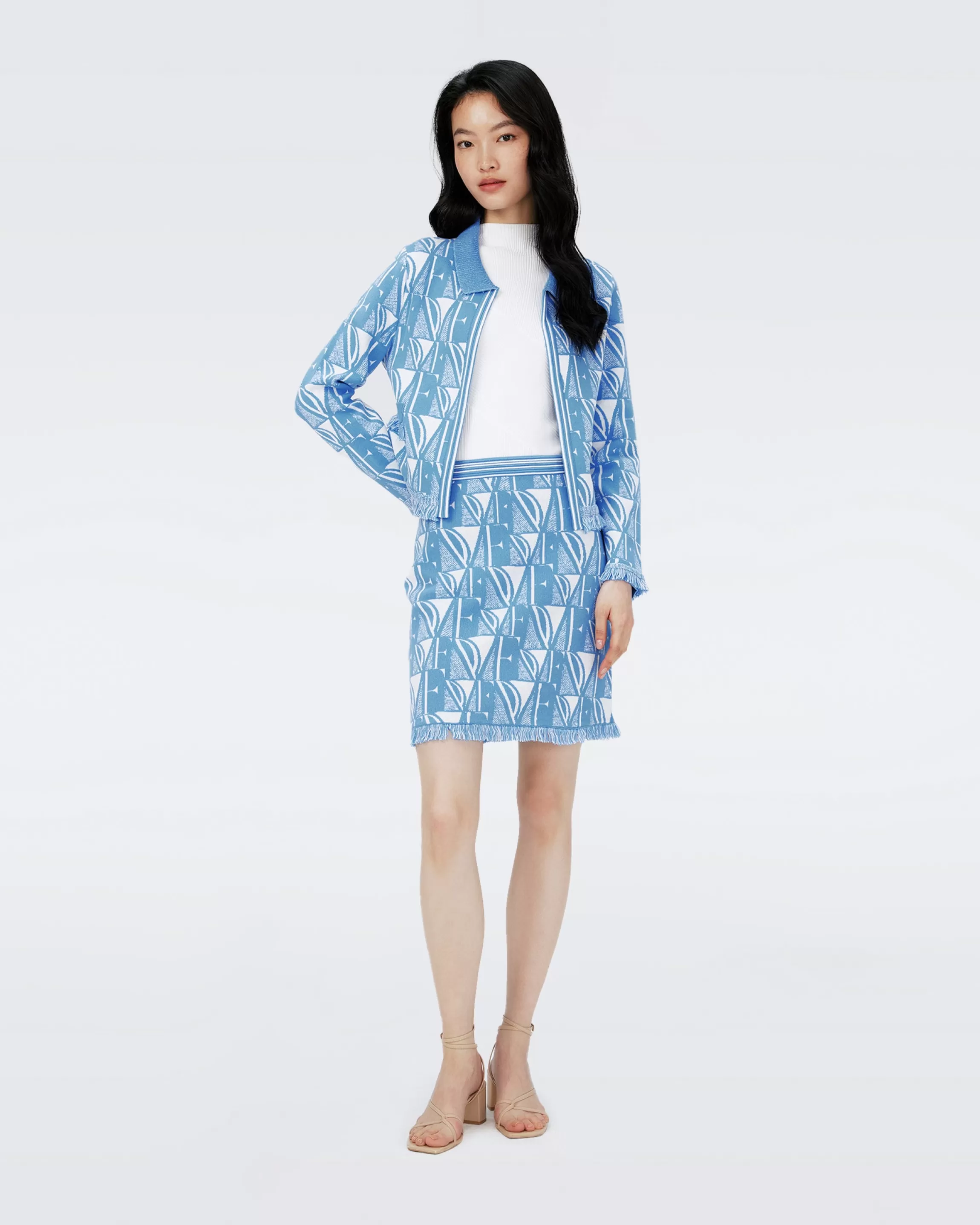 dvf Alejandra Cotton Jacquard Skirt in Dvf Logo Blue Store