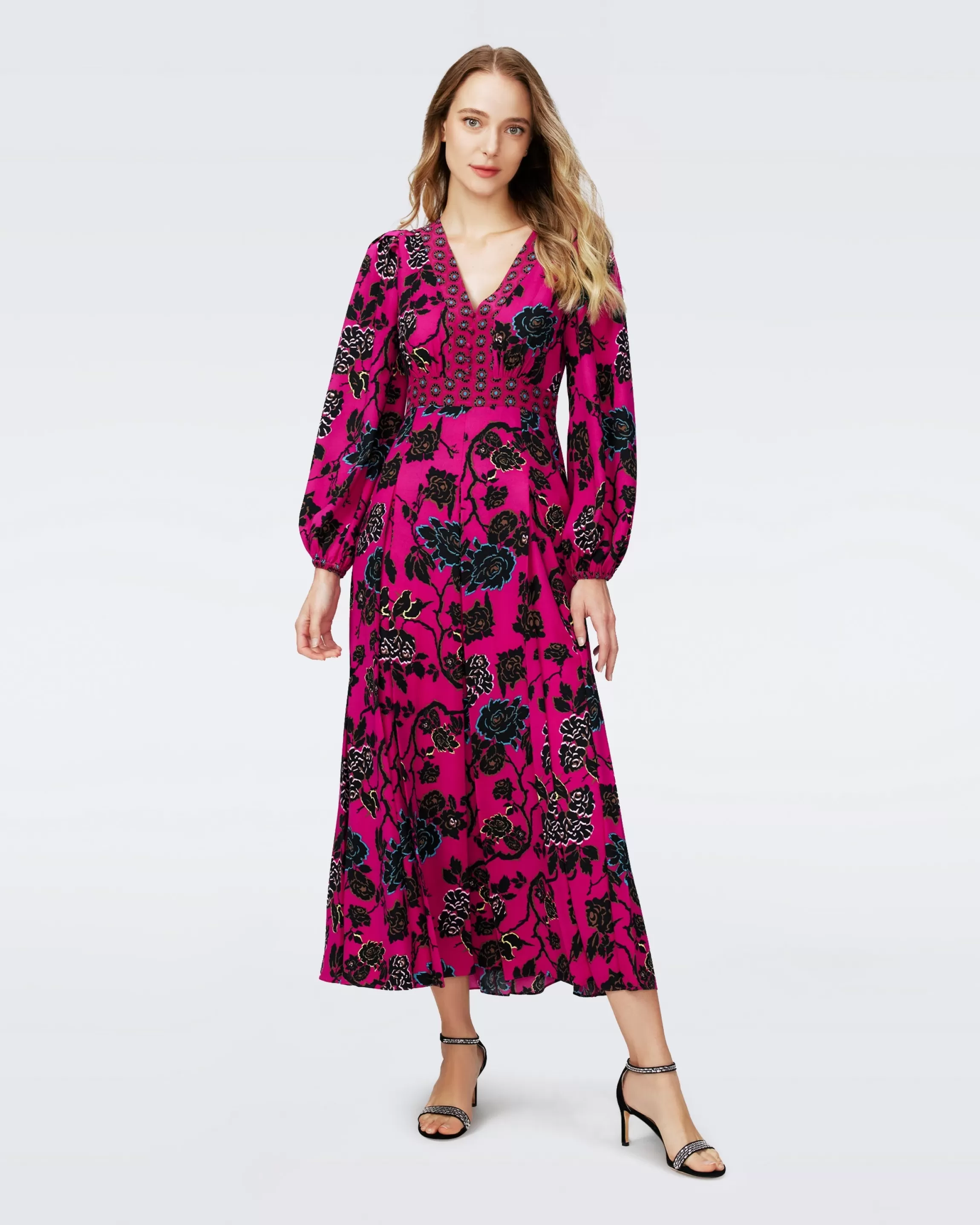 dvf Anjali Dress in China Vine/Flwr Tie Pink Store