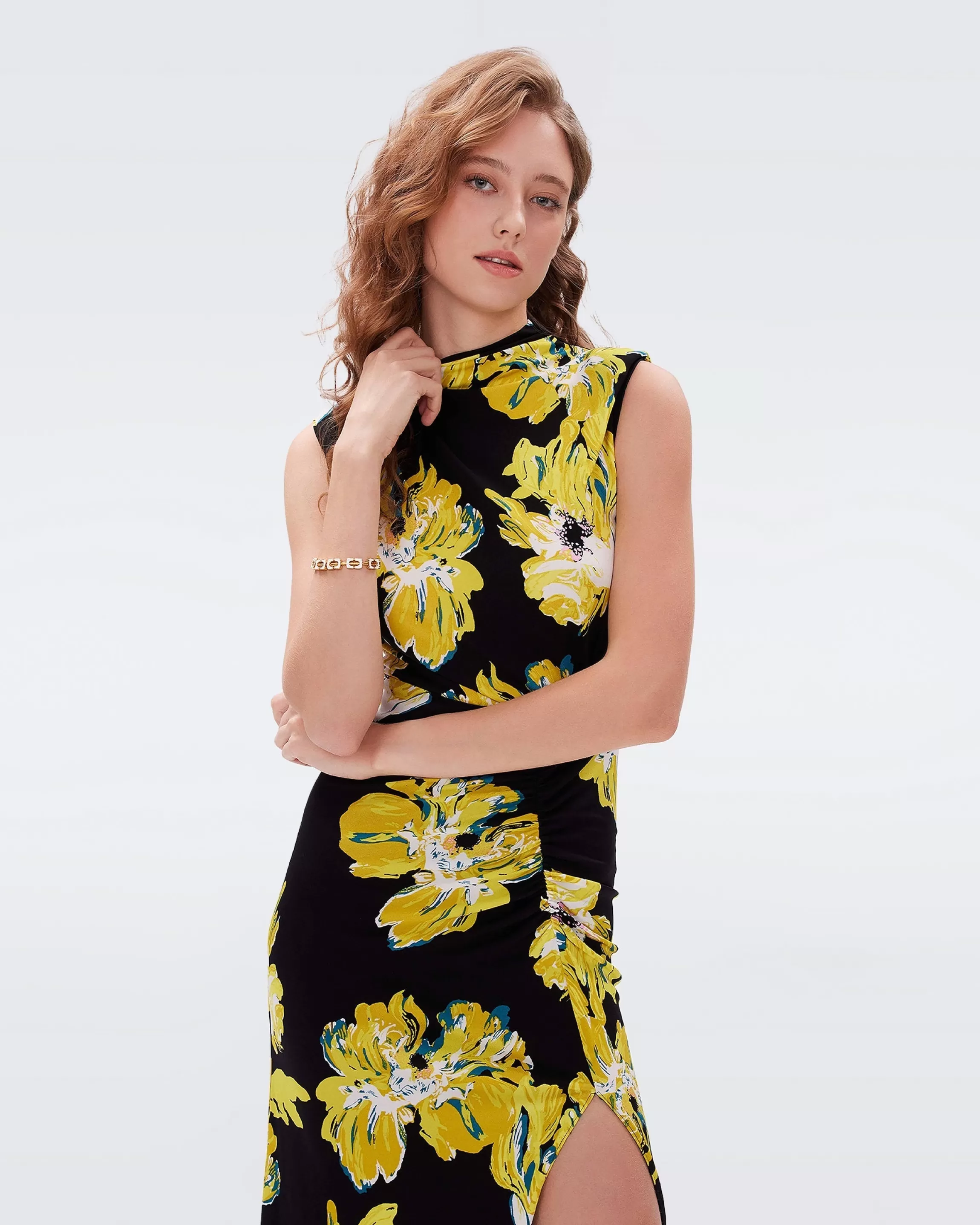 dvf Apollo Dress in Huge Painted Blossom Couch Discount