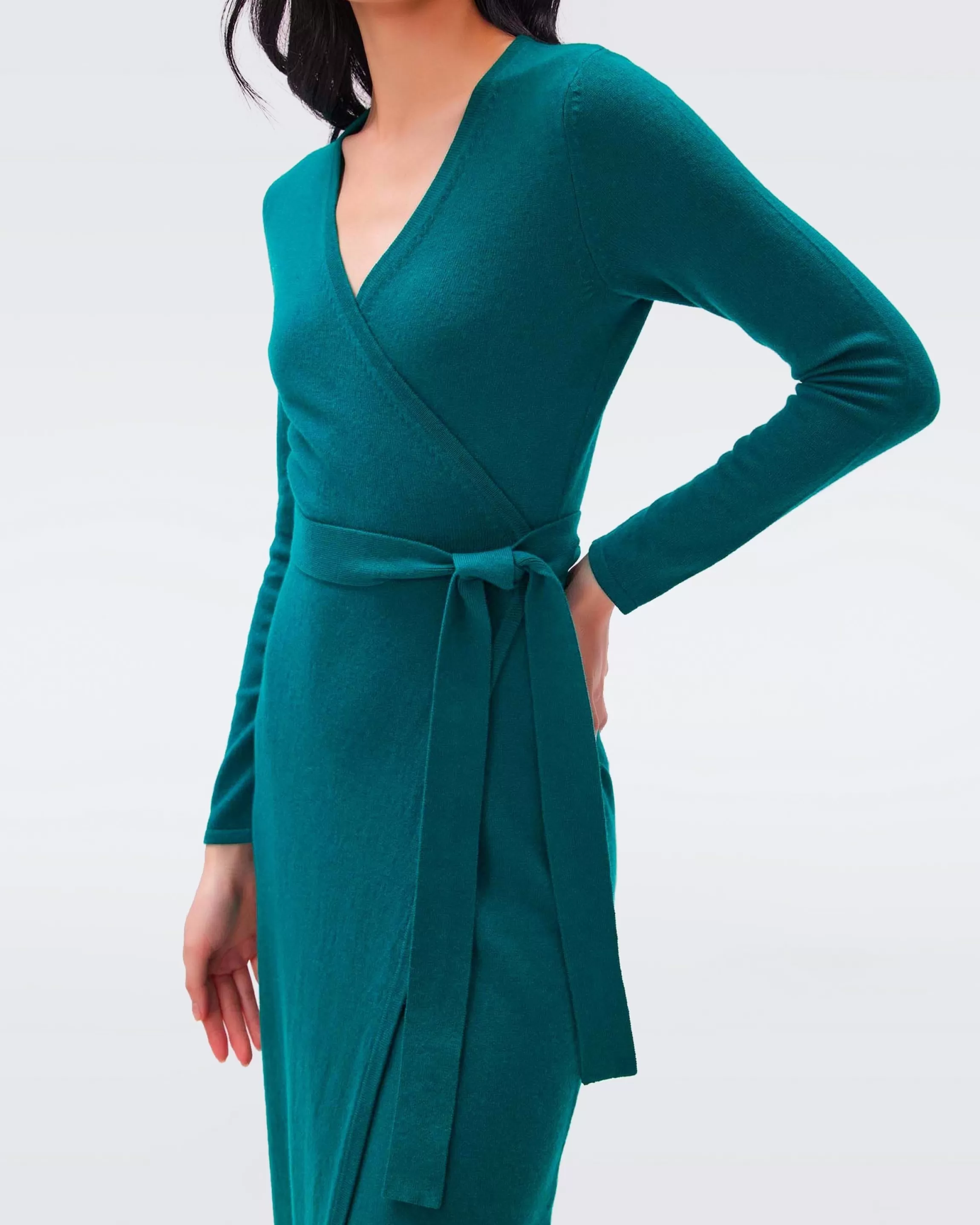 dvf Astrid Wool-Cashmere Wrap Dress in Fall Green Fashion