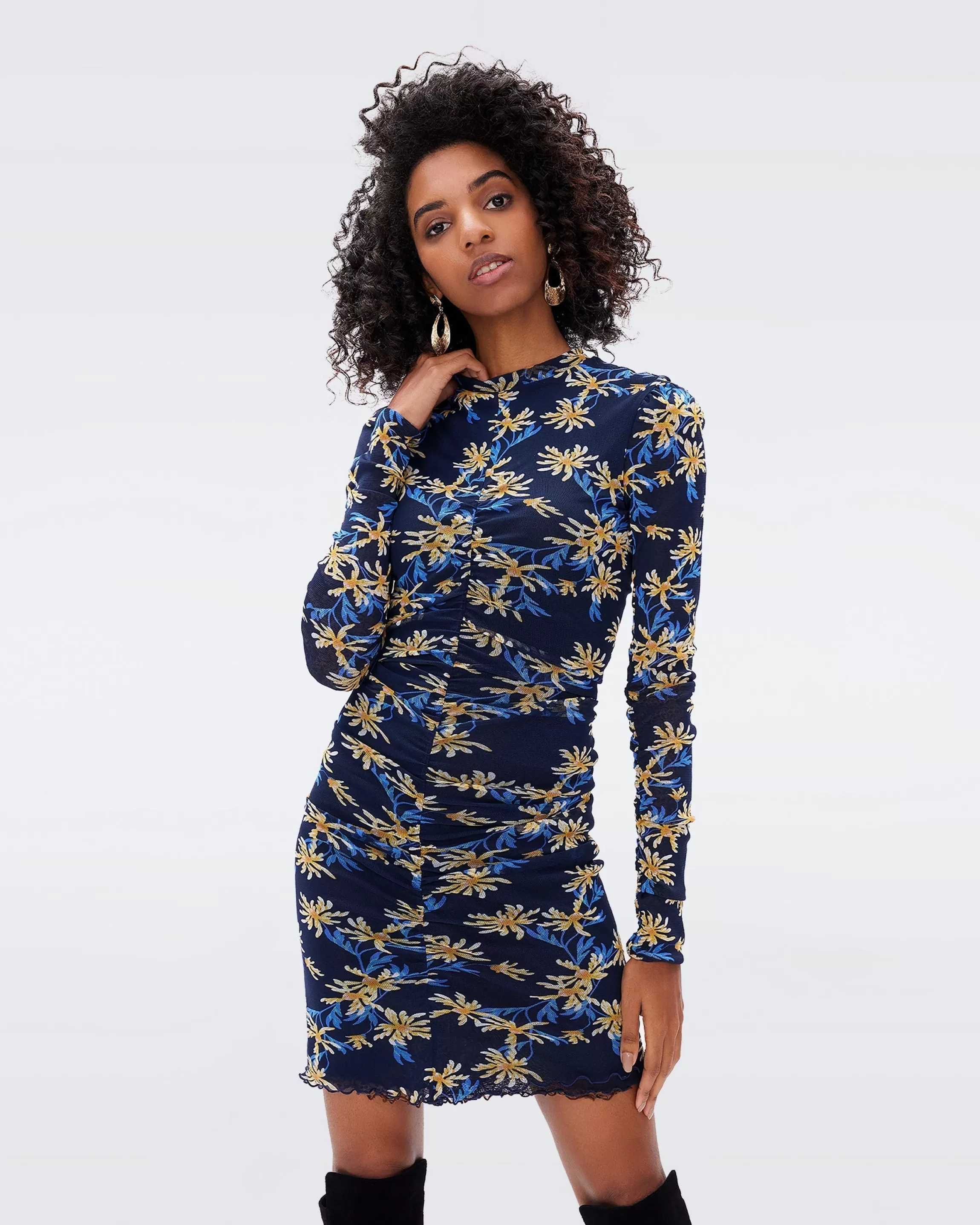 dvf Azula Reversible Mesh Dress in Tiny Paris Floral Navy and Tiny Bean Shop