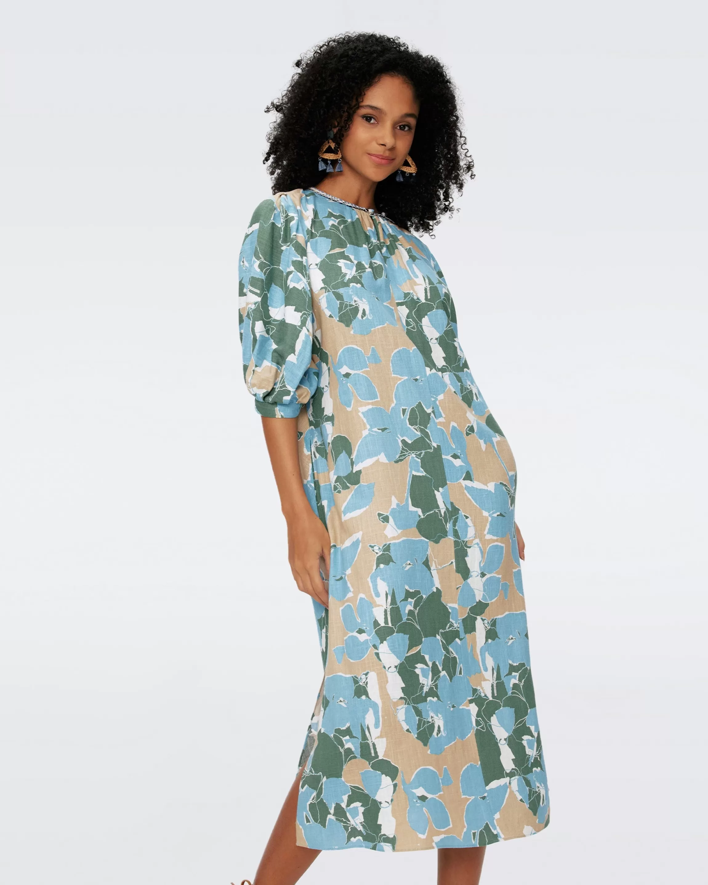 dvf Bambi Dress in Huge Earth Floral Multi Cerulean New