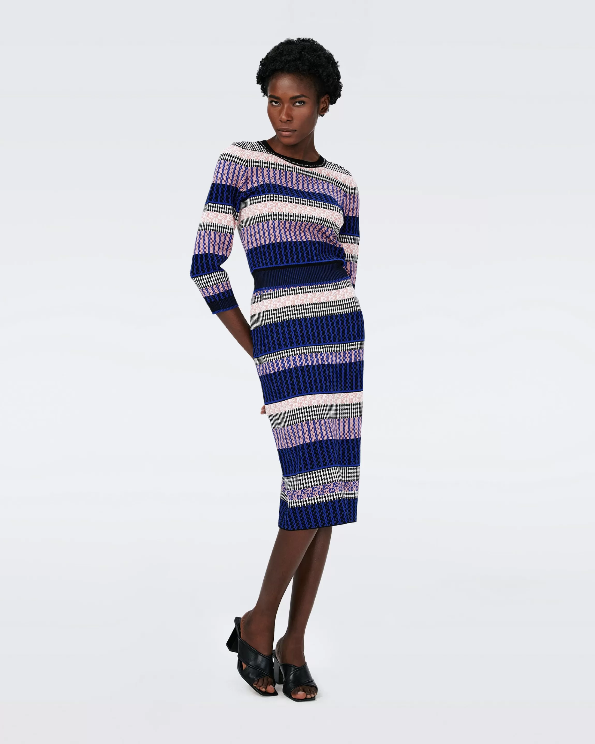 dvf Bernarda Knit Jacquard Skirt in Multicolor Knit Strip Pk/Nv Shop