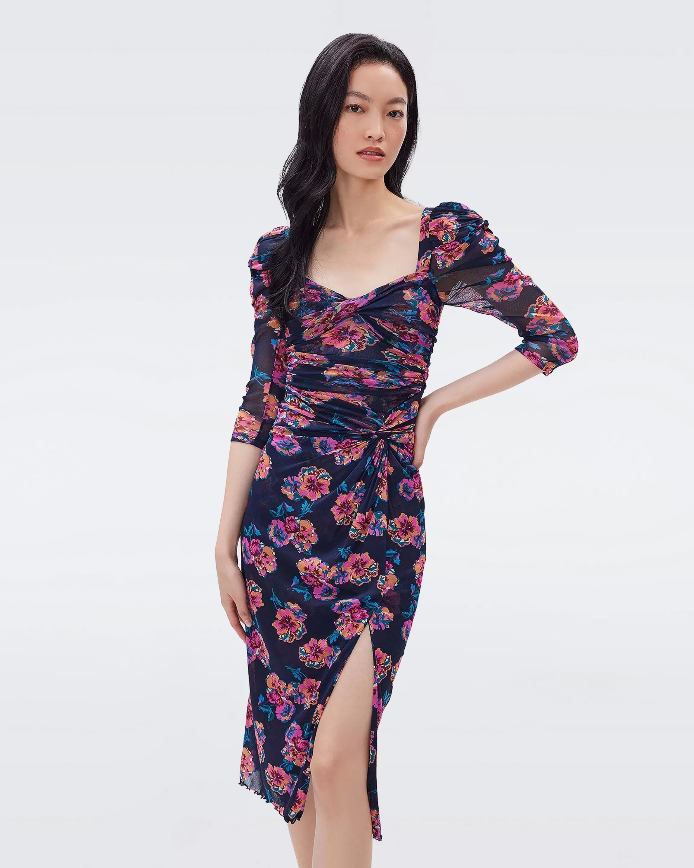 dvf Bettina Mesh Dress in Tiny Pansy Wine Rosewood Best Sale