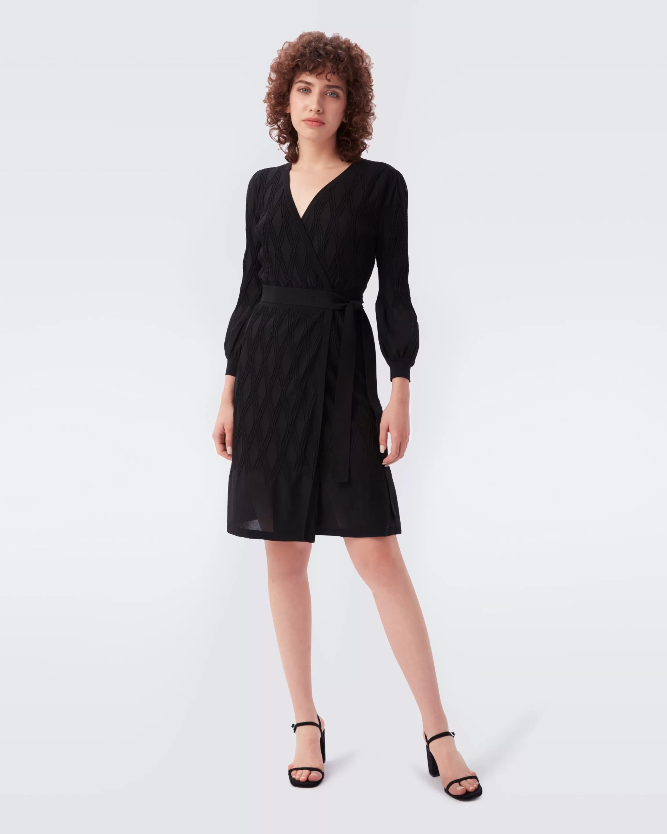 dvf Brenna Knit Wrap Dress in Black Outlet