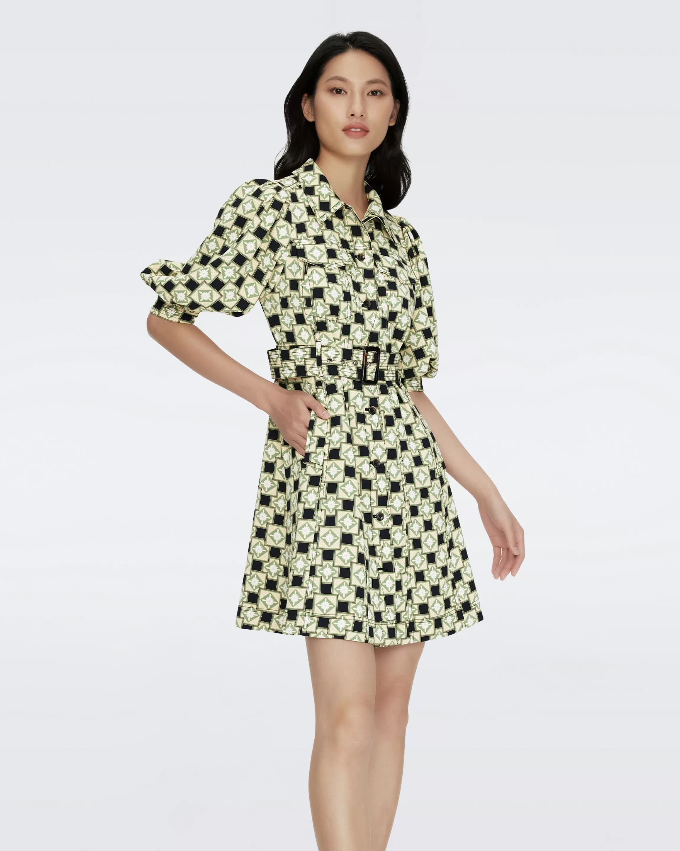 dvf Britney Belted Dress in Lotus Seed Green Cheap