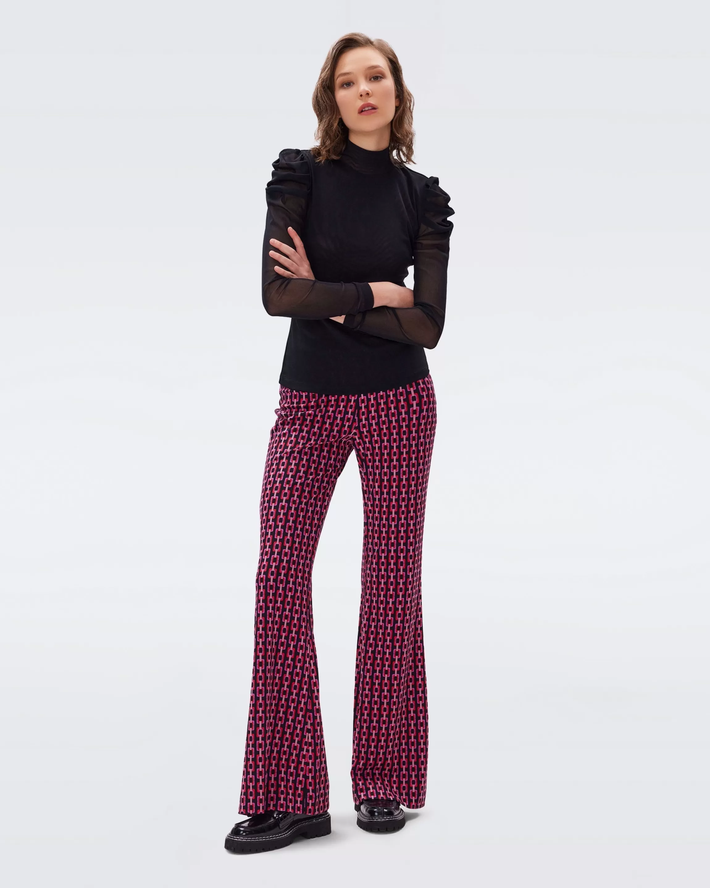 dvf Brooklyn Pants in Tiny Chain Geo Multi Red Hot