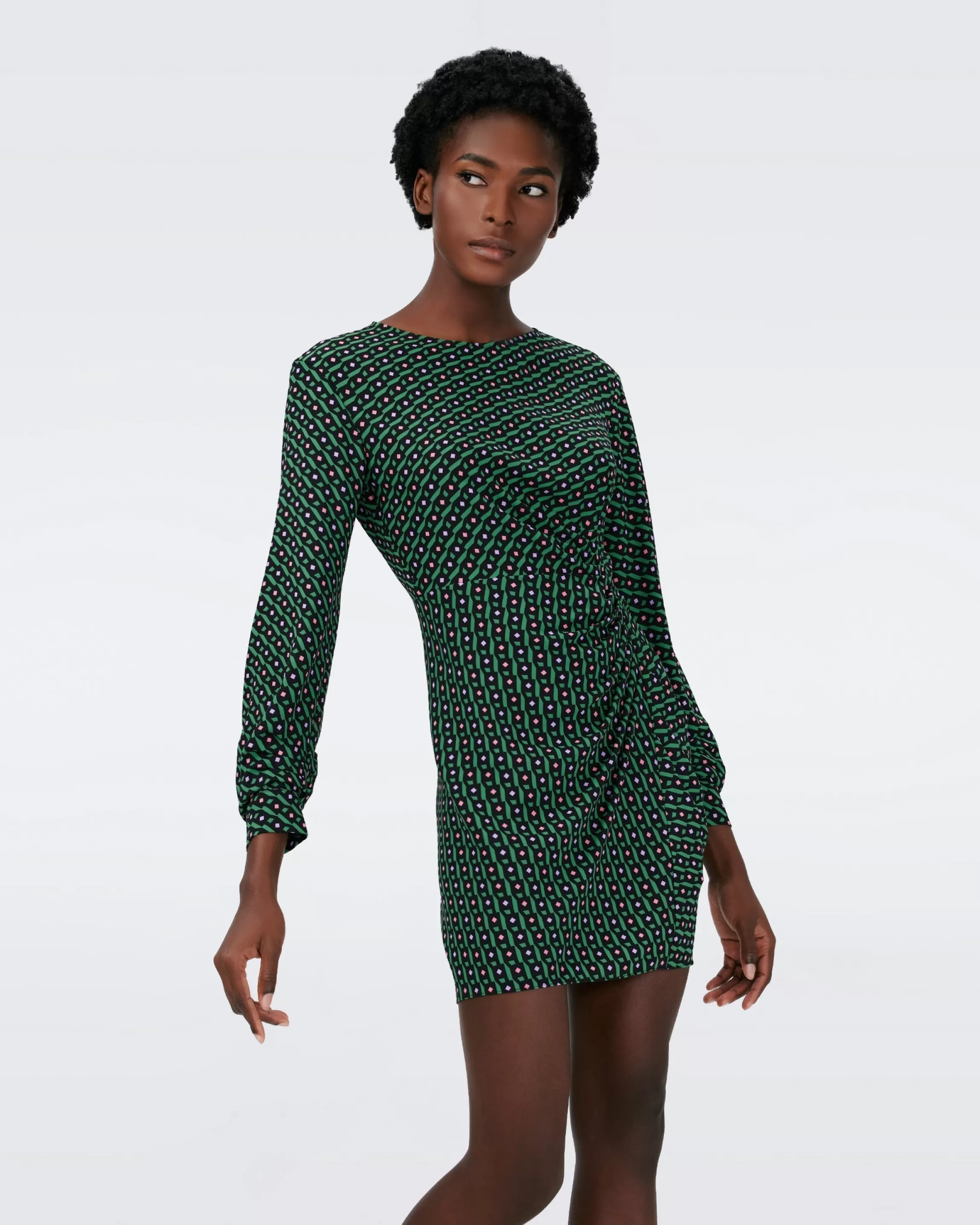 dvf Coraline Dress in Diamond Cubes Tiny Venus Green Cheap