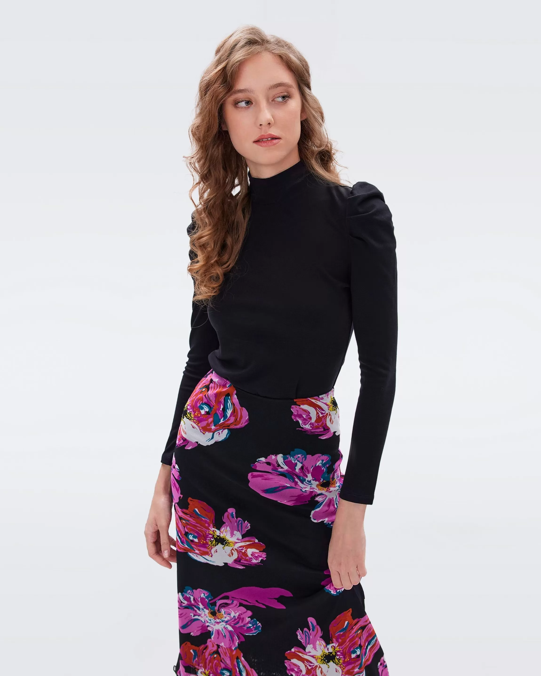 dvf Darlene Reversible Mesh Skirt in Painted Blossom Pink and Autum Berries Teal Store