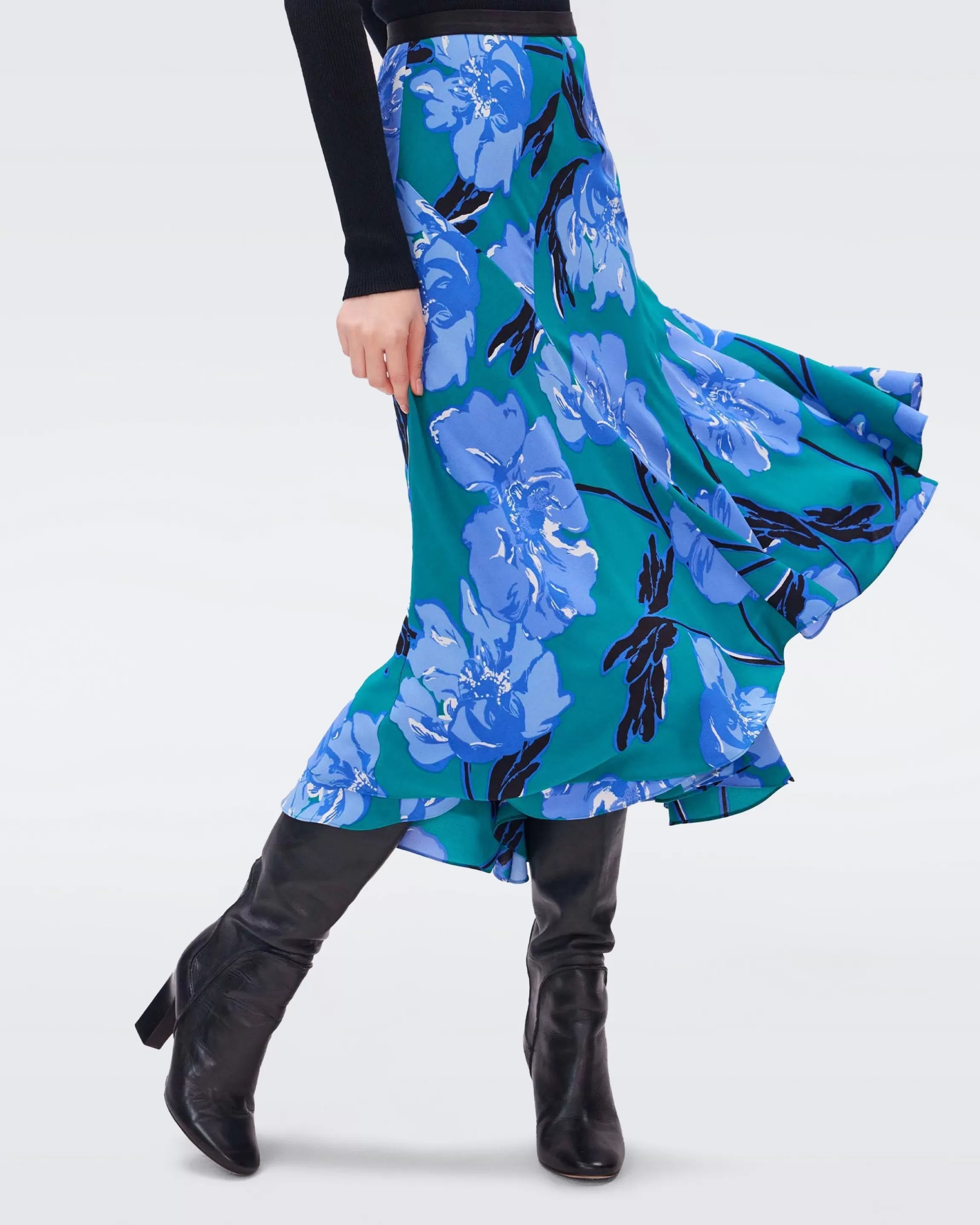 dvf Debra Skirt in Huge Outline Floral Emerald Outlet