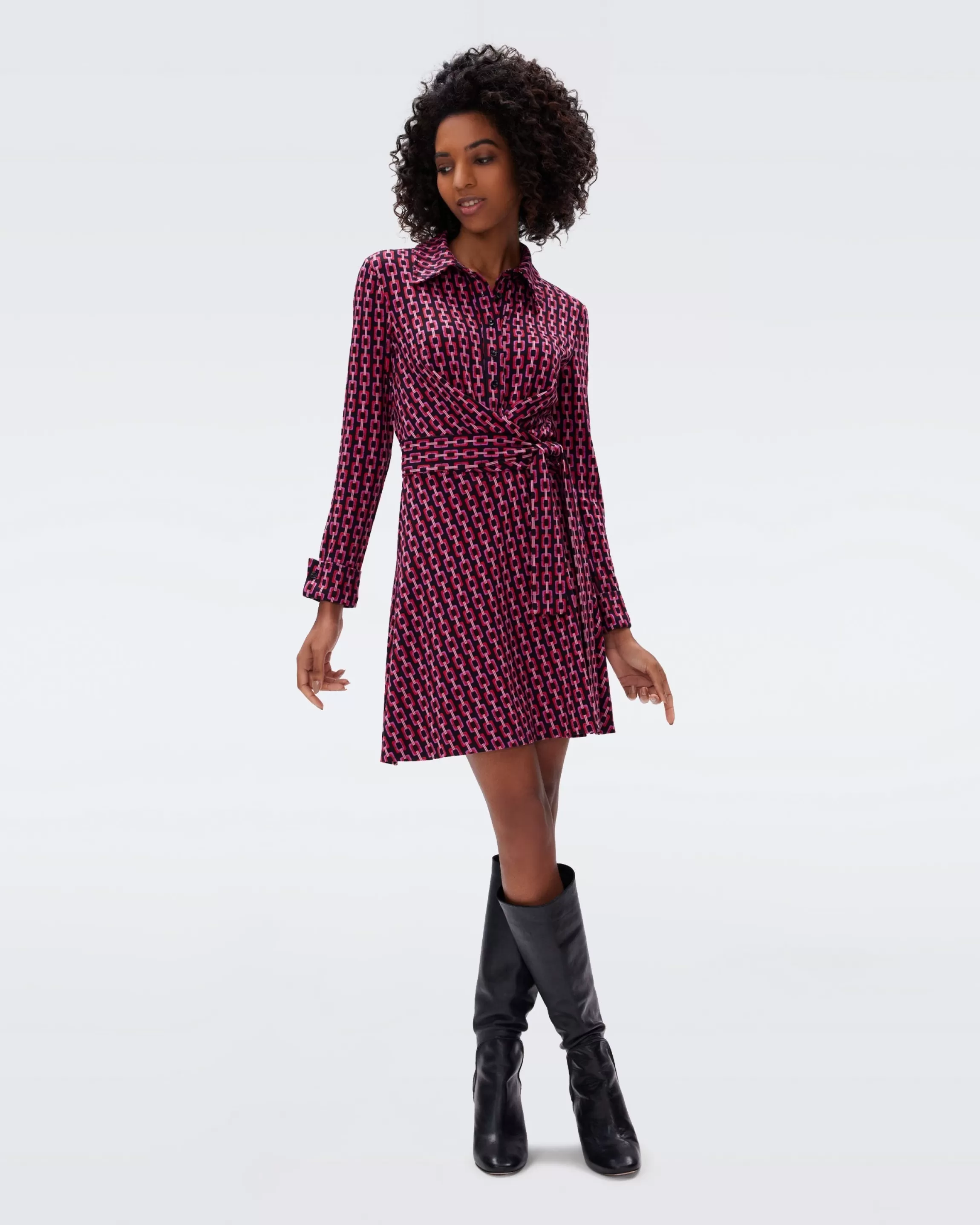 dvf Didi Dress in Tiny Chain Geo Multi Red Store