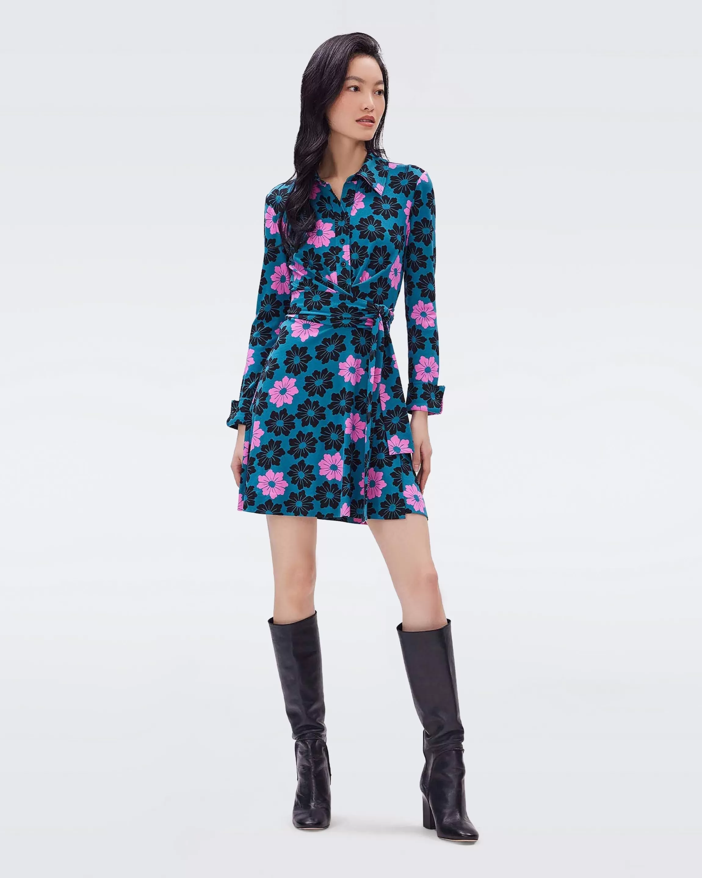 dvf Didi Dress in Daisy Dark Teal Clearance