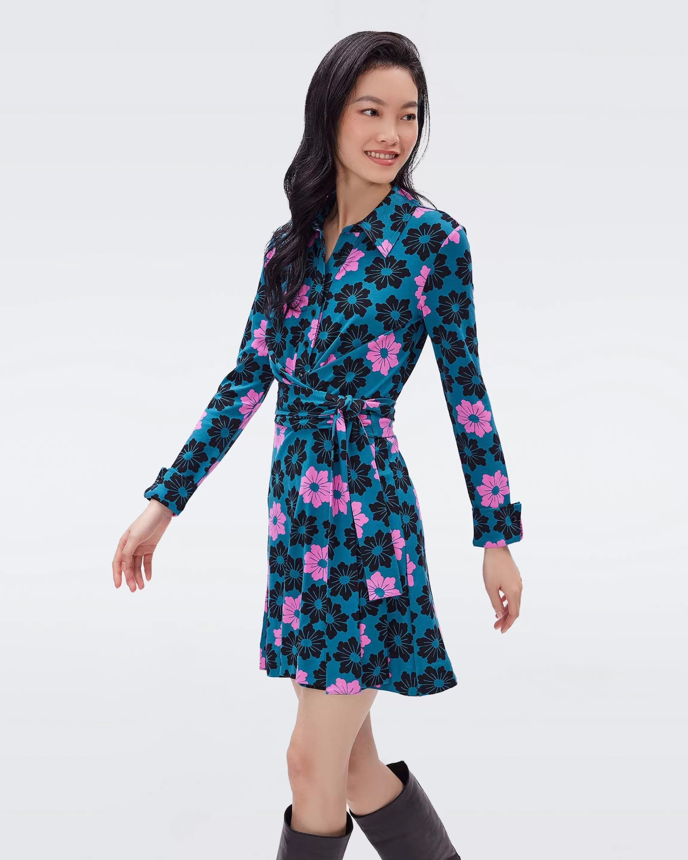 dvf Didi Dress in Daisy Dark Teal Clearance