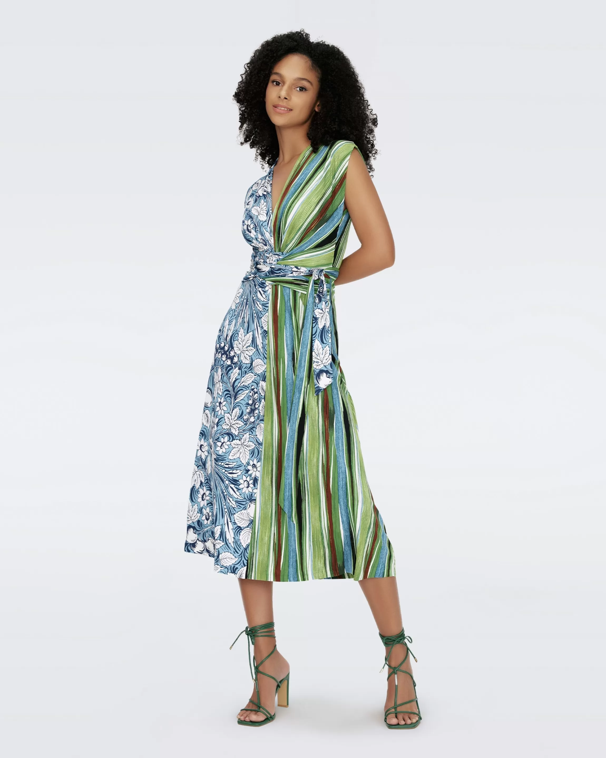 dvf Dorothee Dress in Bird of Paradise Pink Ivory and Reeds Green Shop