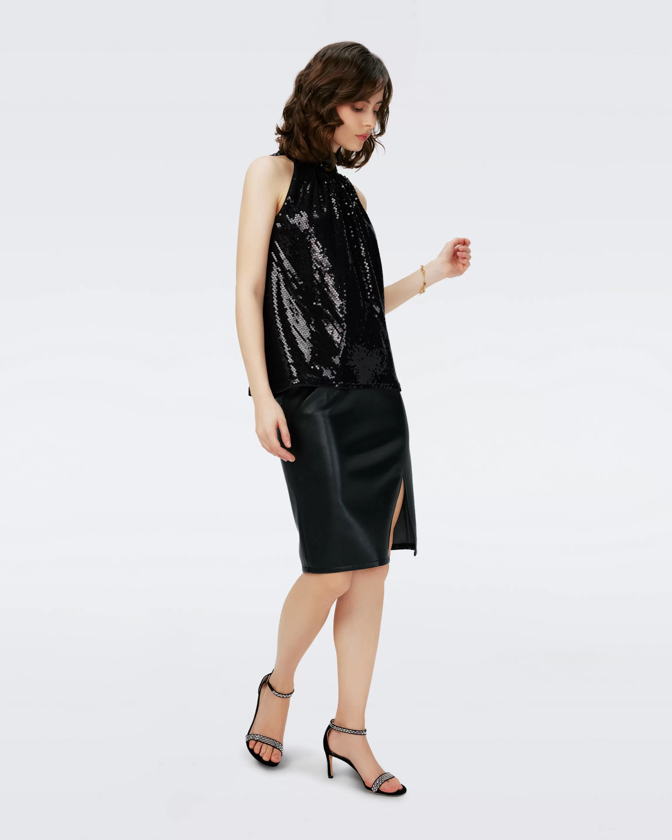 dvf Dove Sequin Mesh Top in Black Online