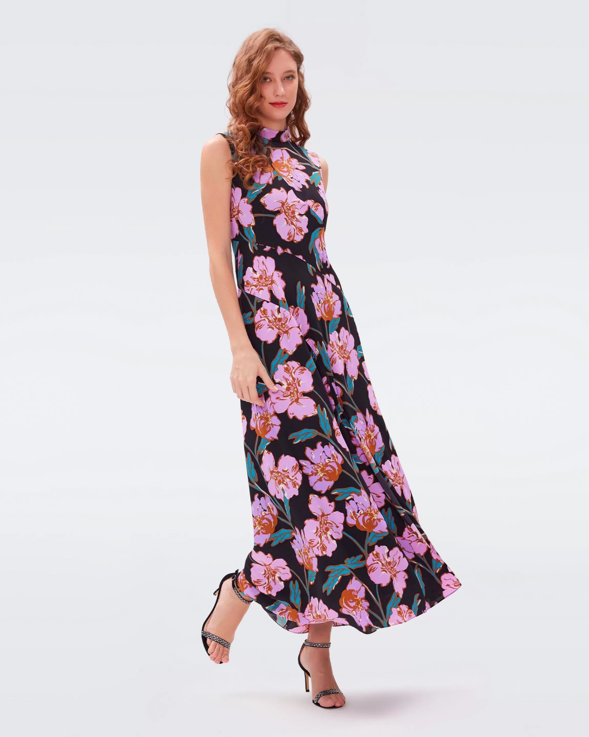 dvf Edie Dress in Huge Outline Floral Pink Shop