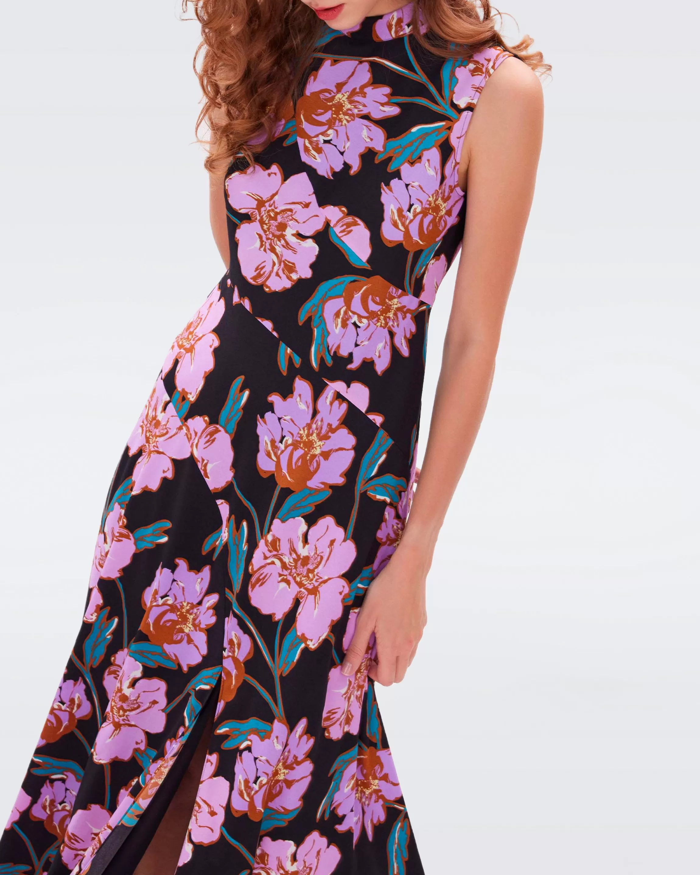 dvf Edie Dress in Huge Outline Floral Pink Shop