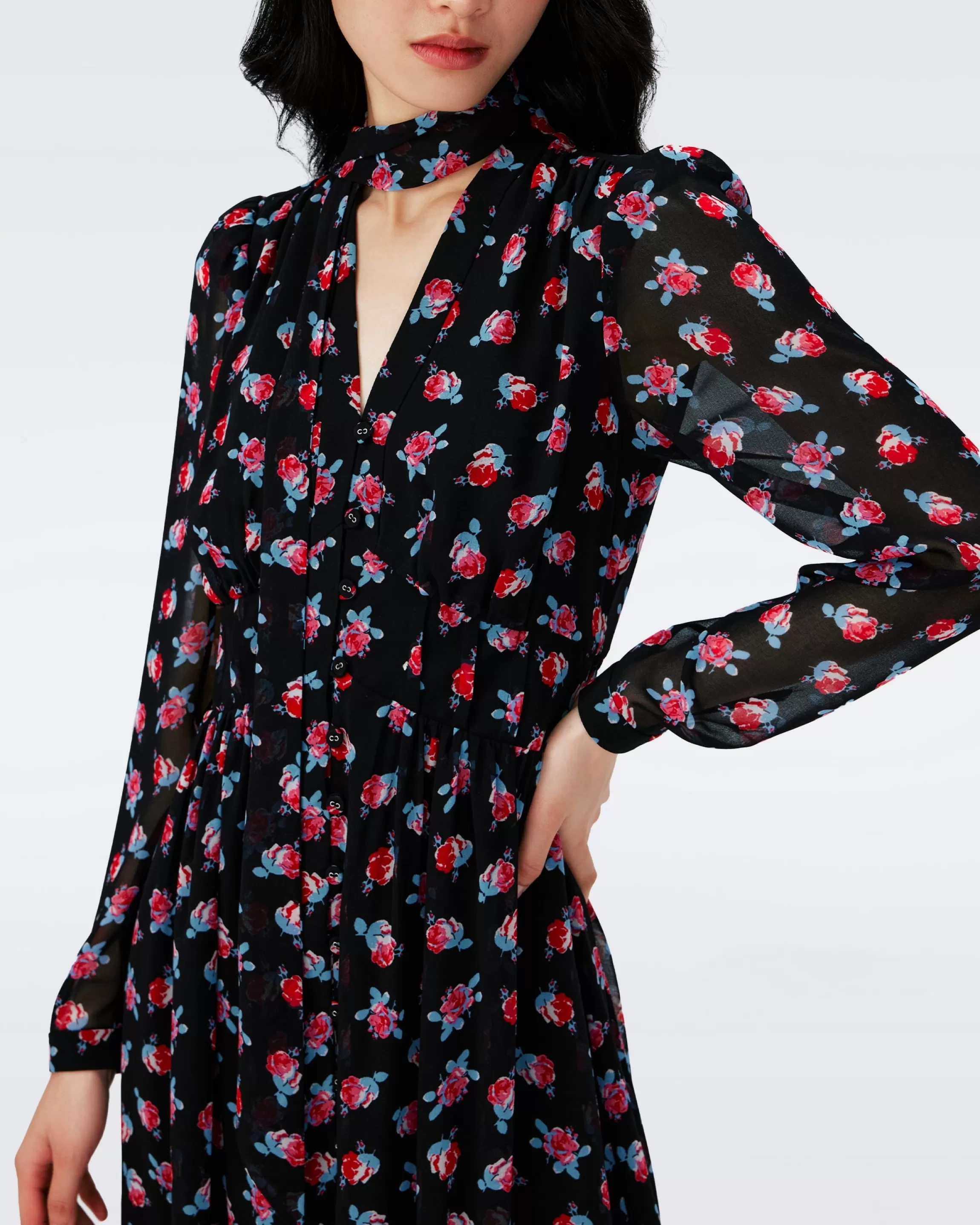 dvf Erica Long Sleeve Midi Dress in Fortune Rose Dot Fashion