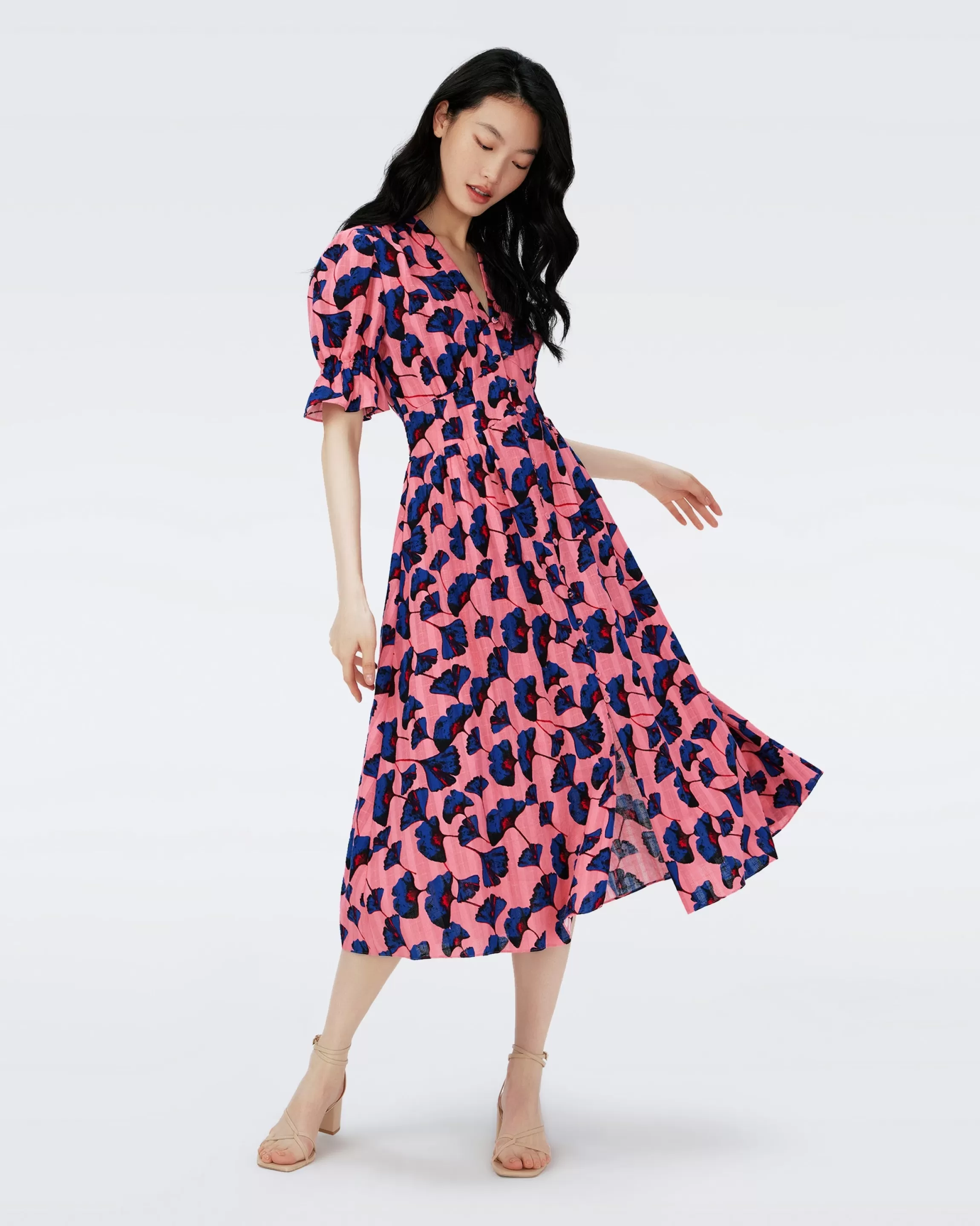 dvf Erica Midi Dress in Falling Gingko Antique Pk Med Shop