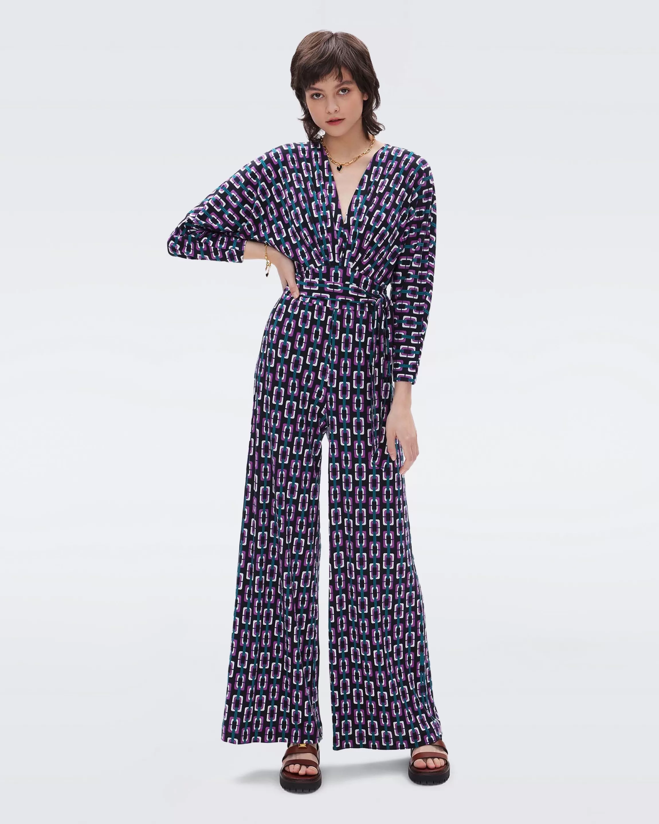 dvf Fanny Jumpsuit in Chain Geo Multi Black Fashion