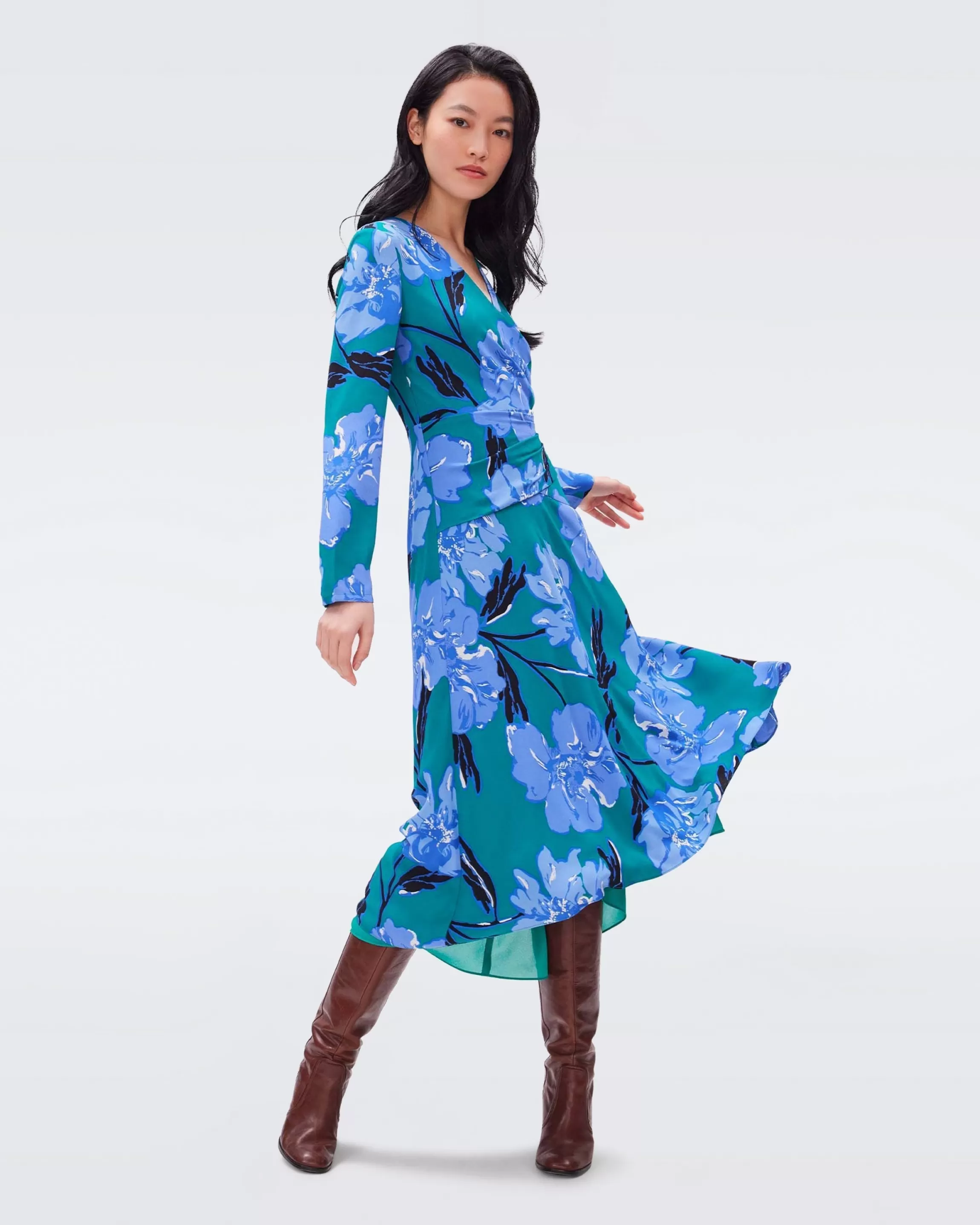 dvf Feronia Dress in Outline Floral Emerald Online