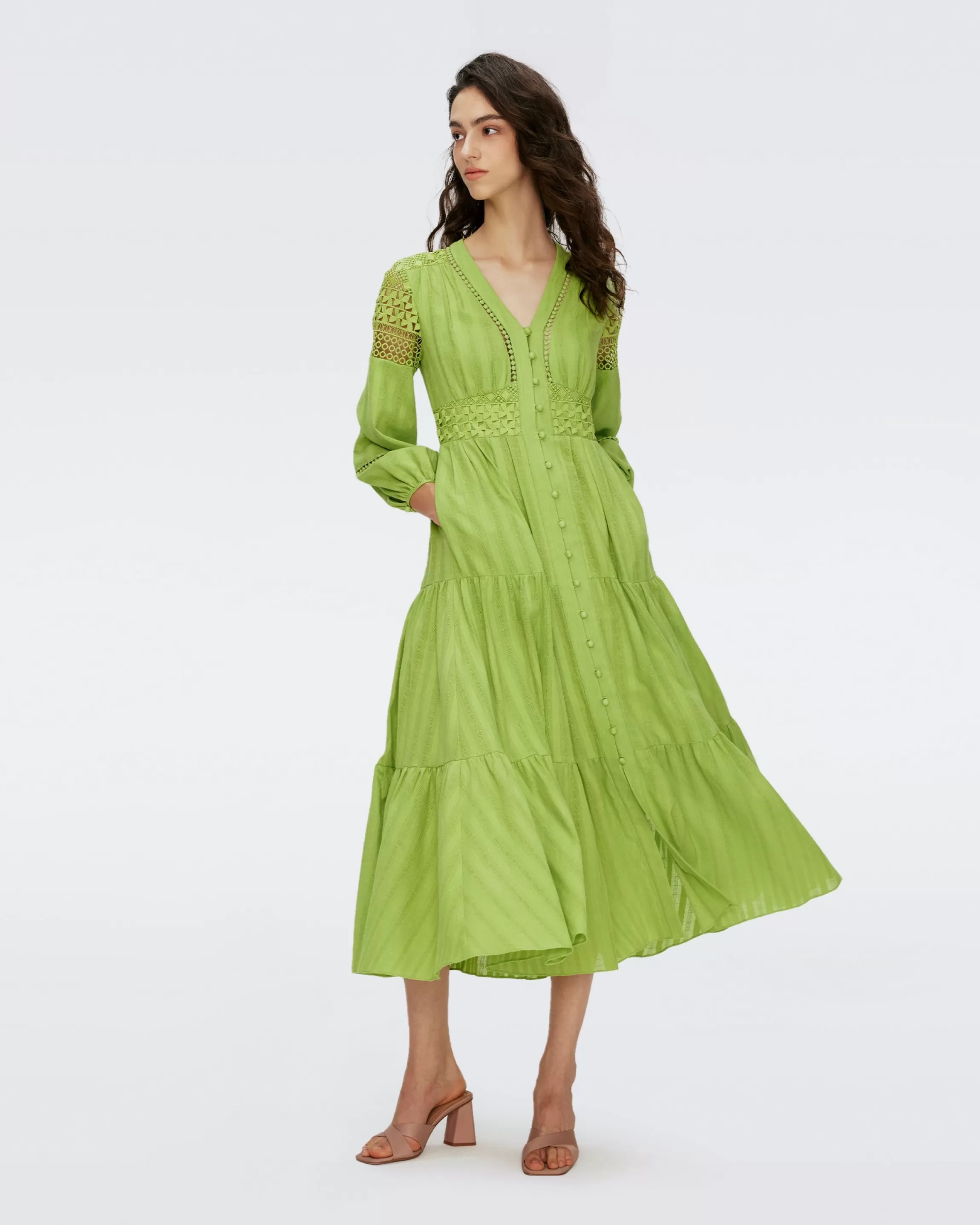 dvf Gigi Cotton Dress in Chartreuse New