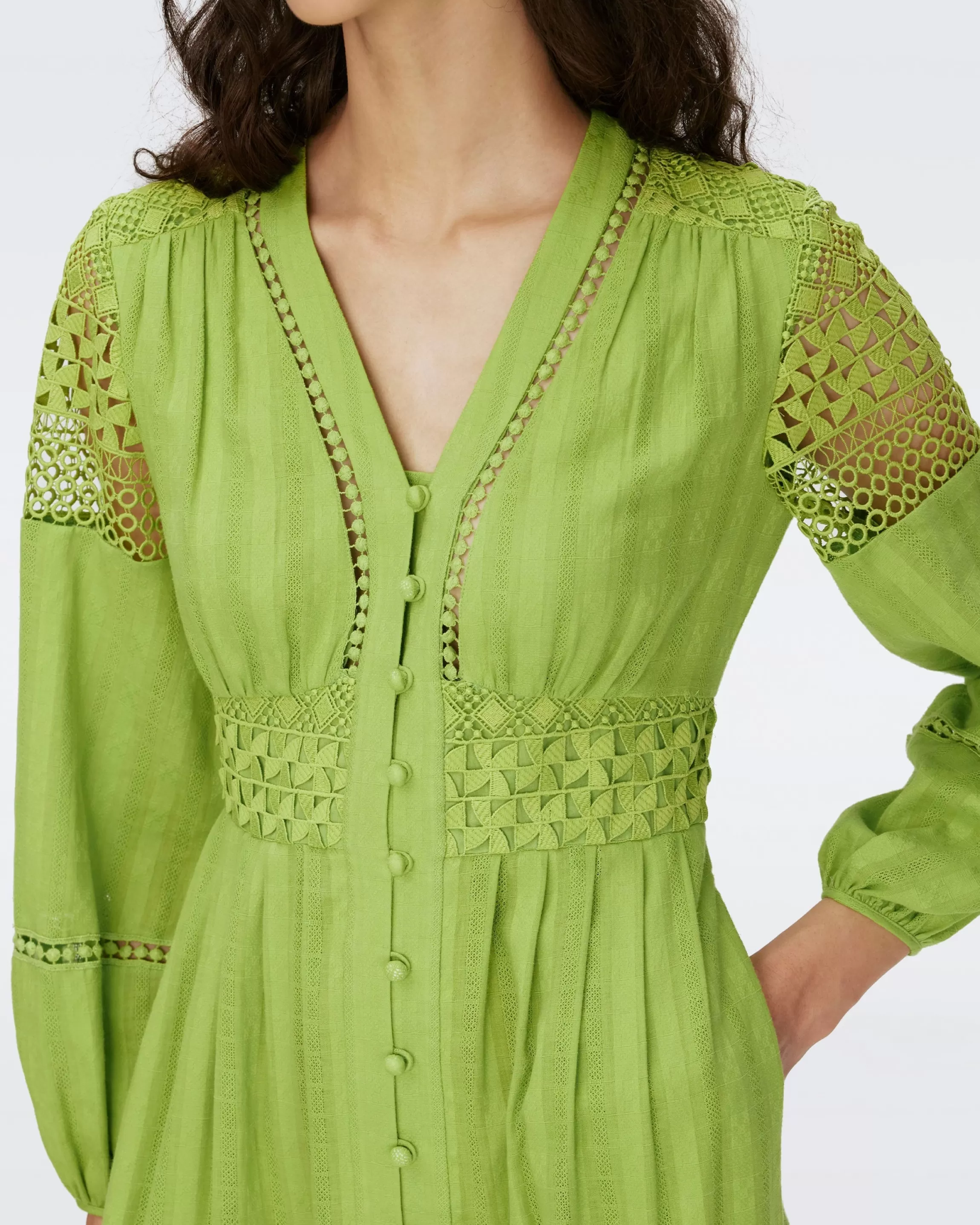 dvf Gigi Cotton Dress in Chartreuse New