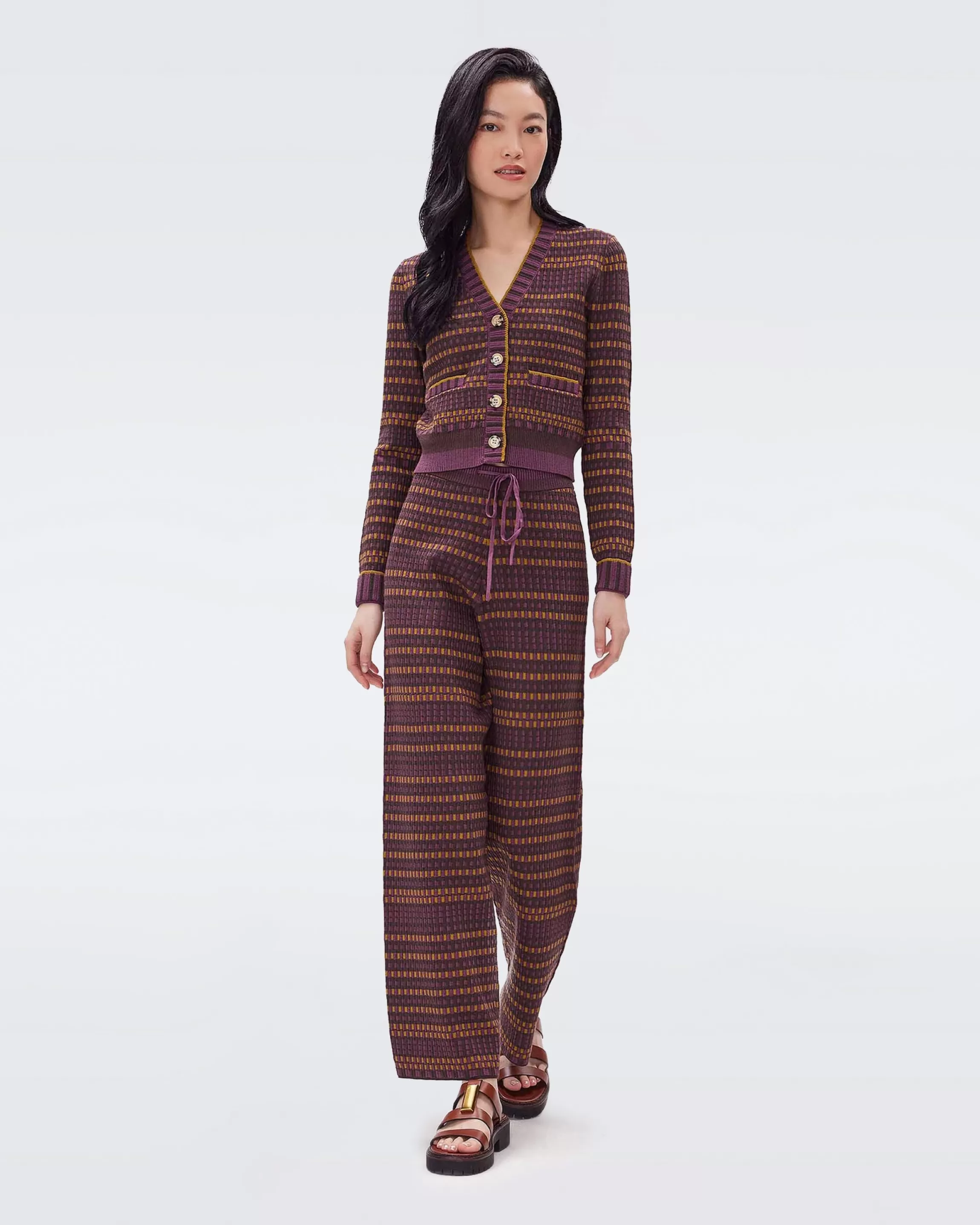 dvf Gilda Pants in TIny Check Hazelnut Cheap