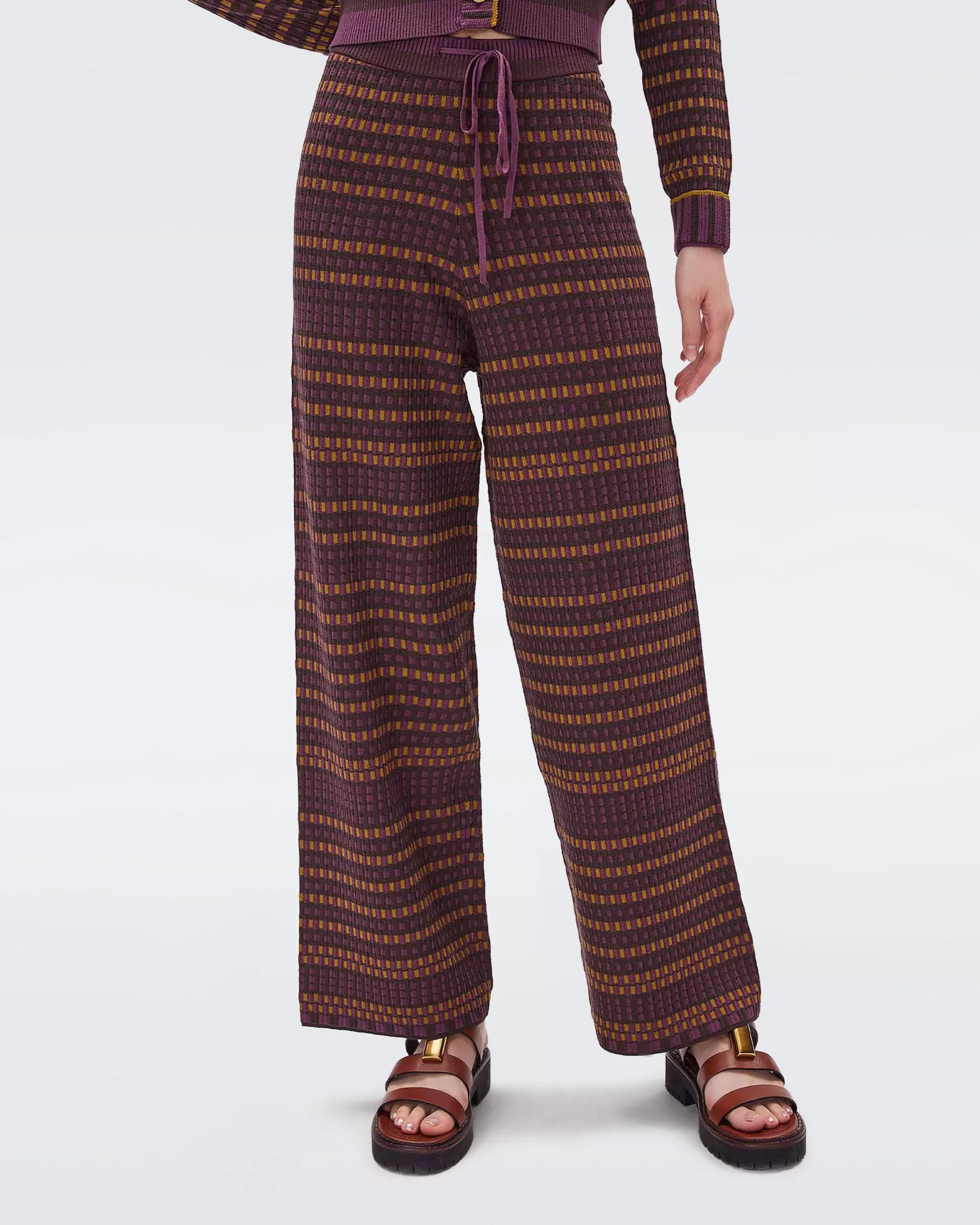 dvf Gilda Pants in TIny Check Hazelnut Cheap