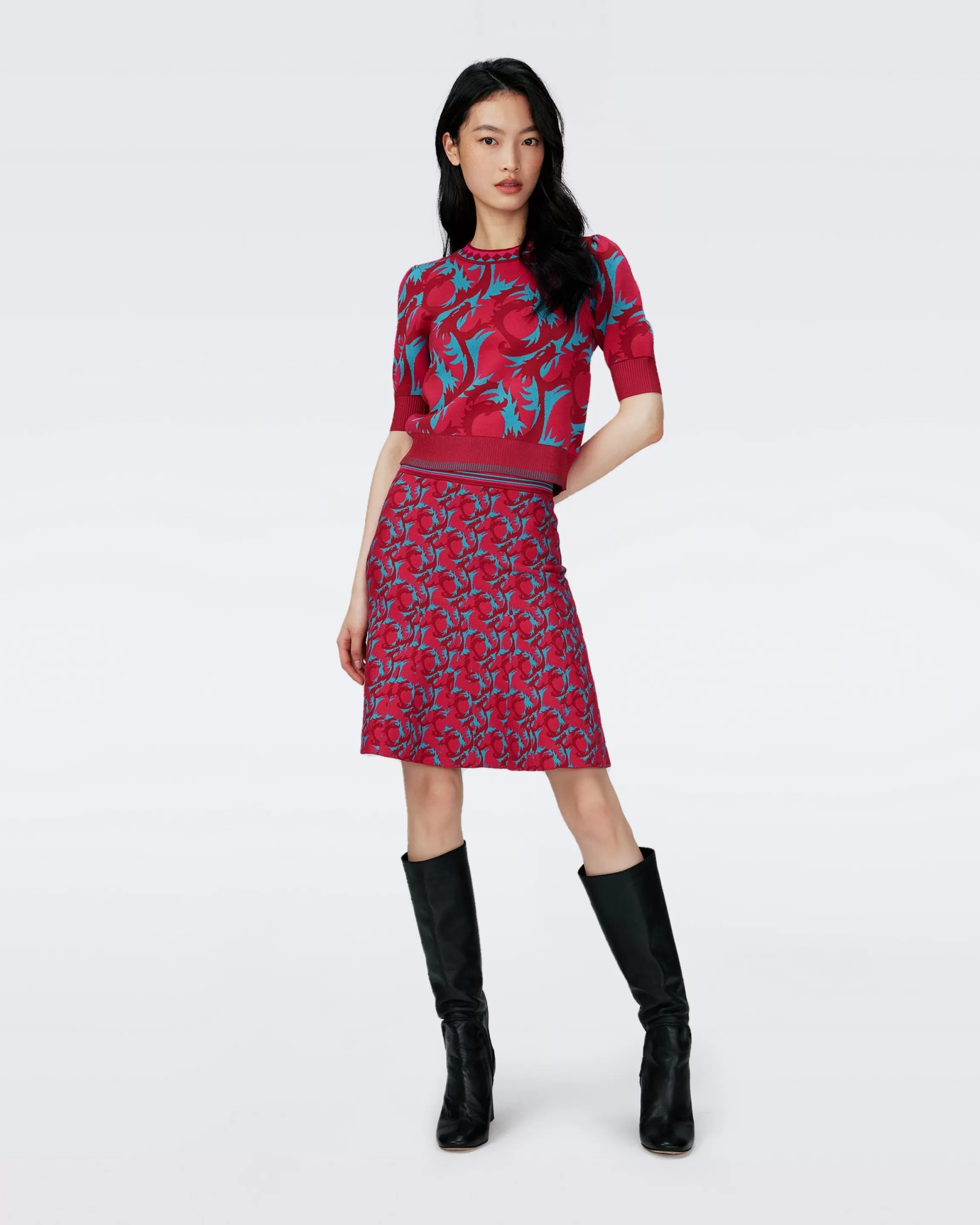 dvf Gilles Knit Jacquard Skirt in Dragon Jade Sm Store