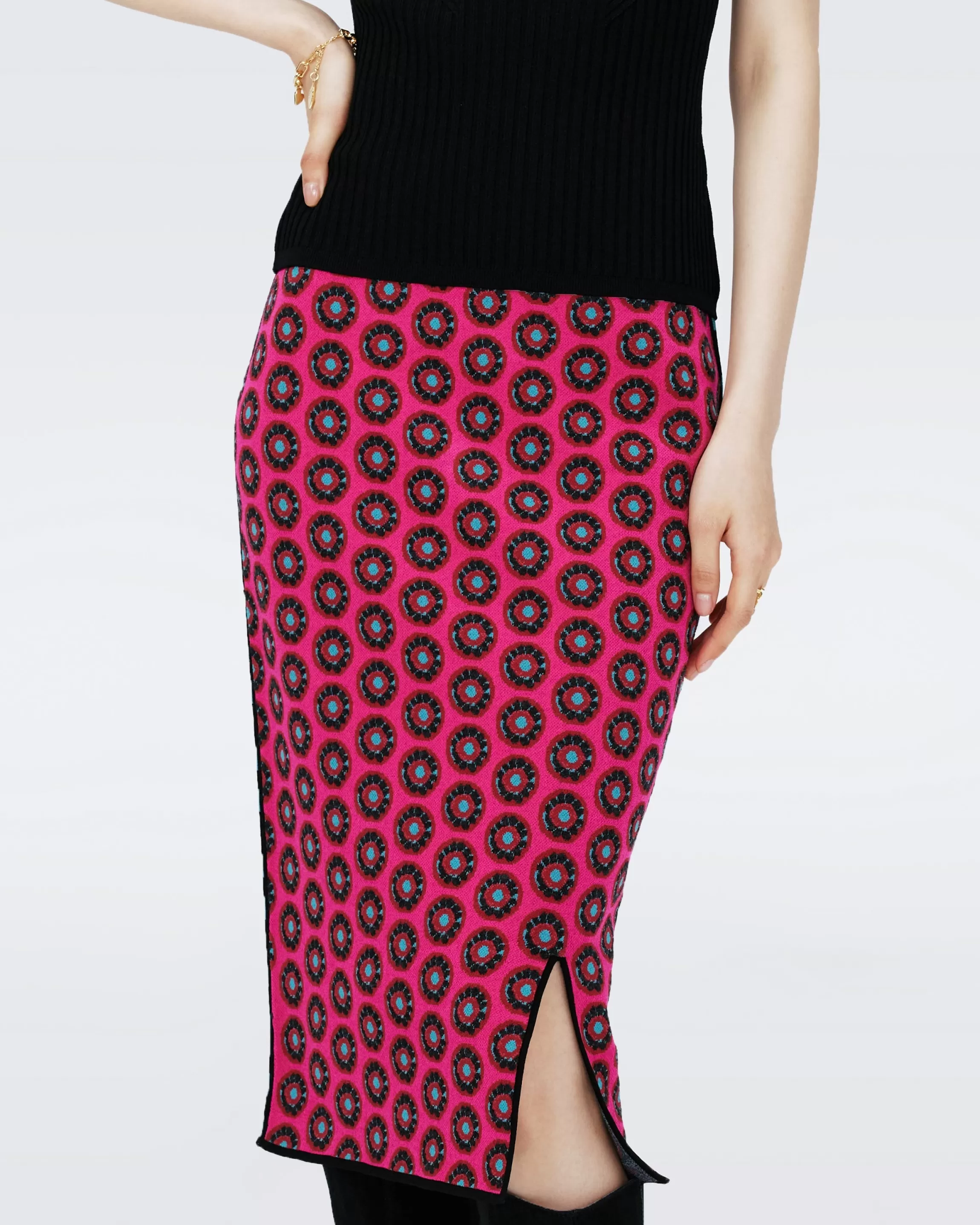 dvf Gusta Knit Jacquard Skirt in Flwer Tie Poison Pink Flash Sale