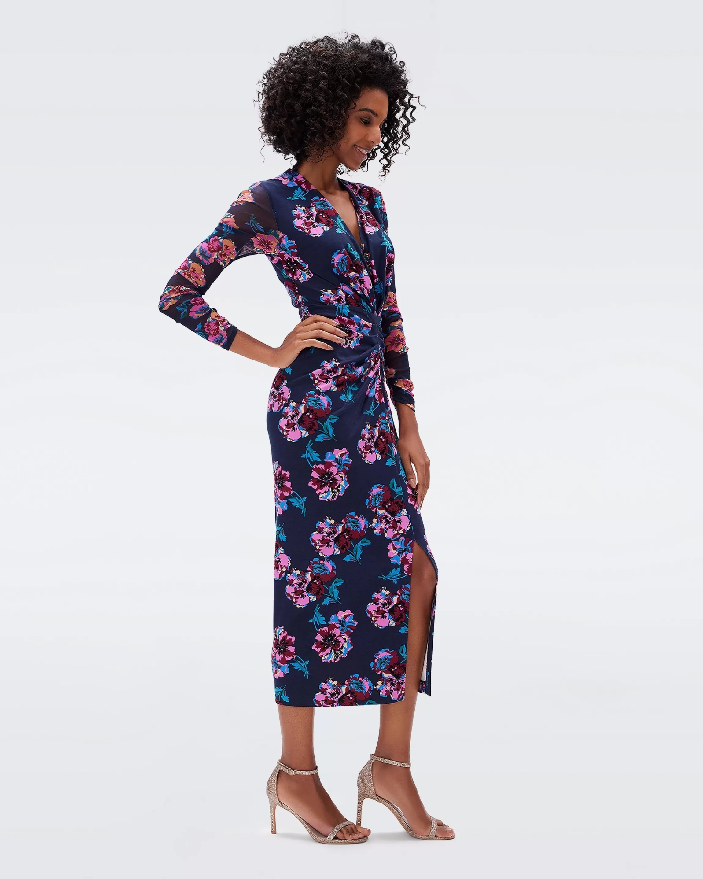 dvf Hades Dress in Huge Pansy Wine Pink and Small Rosewood Store