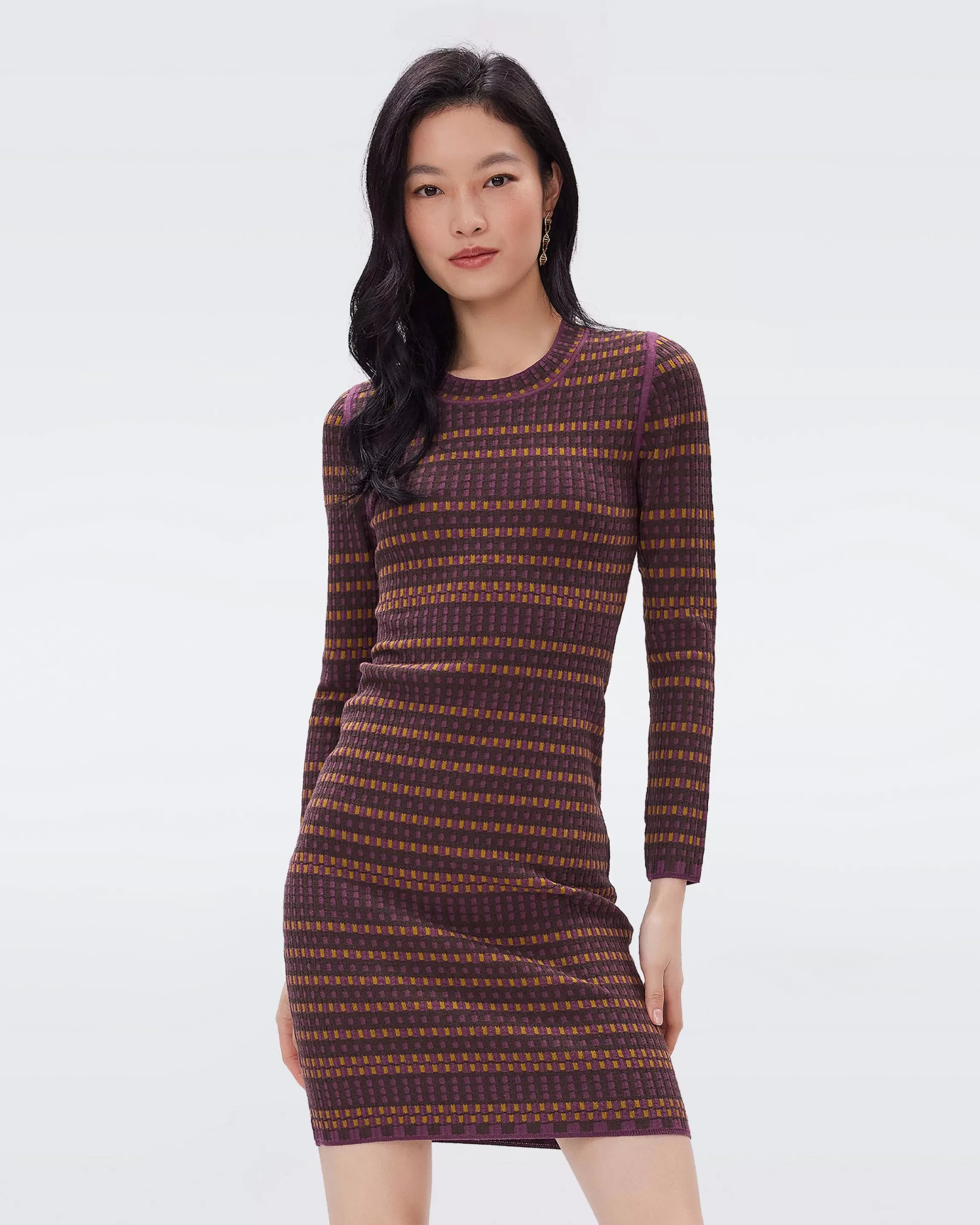 dvf Harry Knit Jacquard Dress in Tiny Check Hazelnut Shop