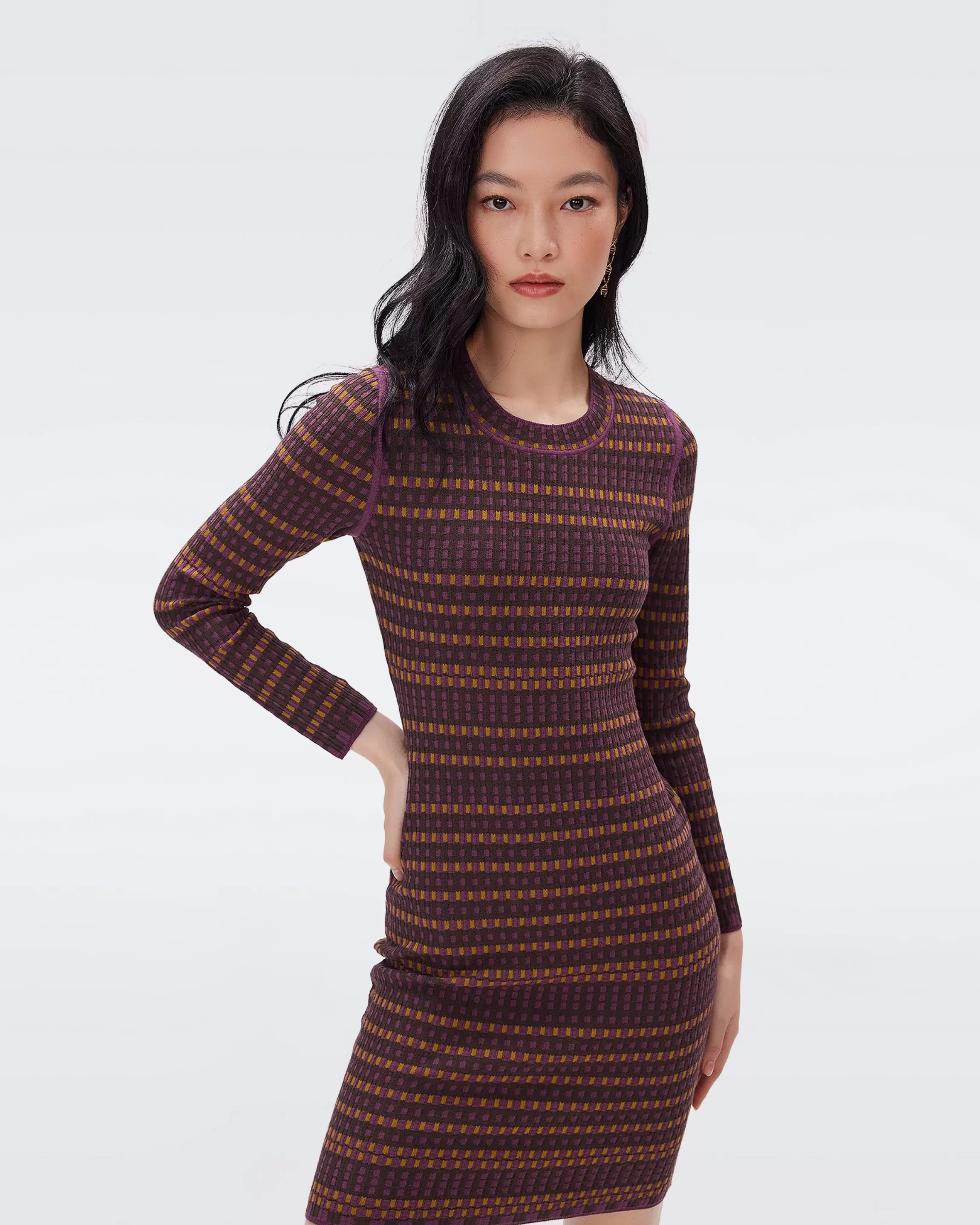 dvf Harry Knit Jacquard Dress in Tiny Check Hazelnut Shop