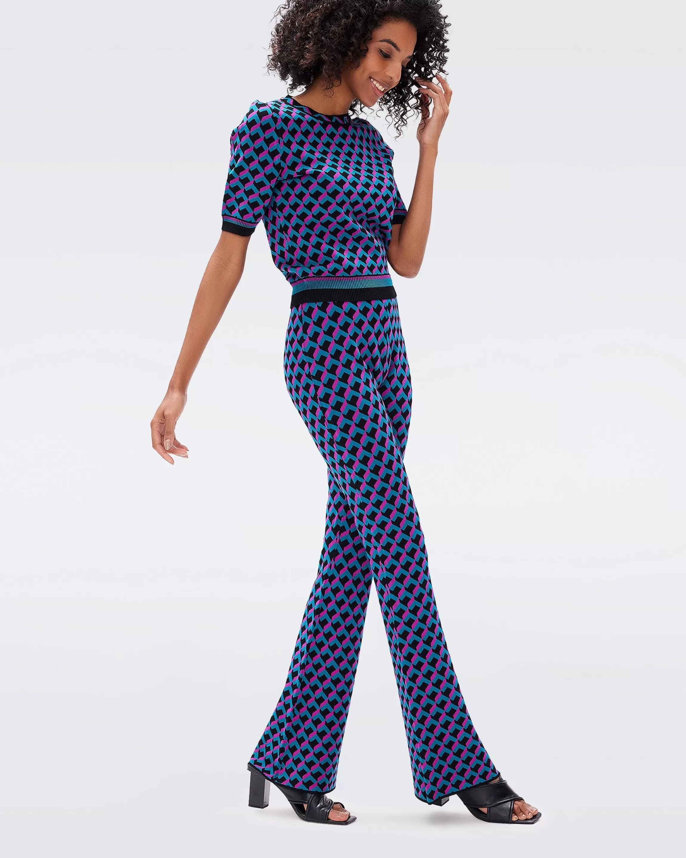 dvf Hatti Knit Jacquard Pants in 3D Brick Teel Best