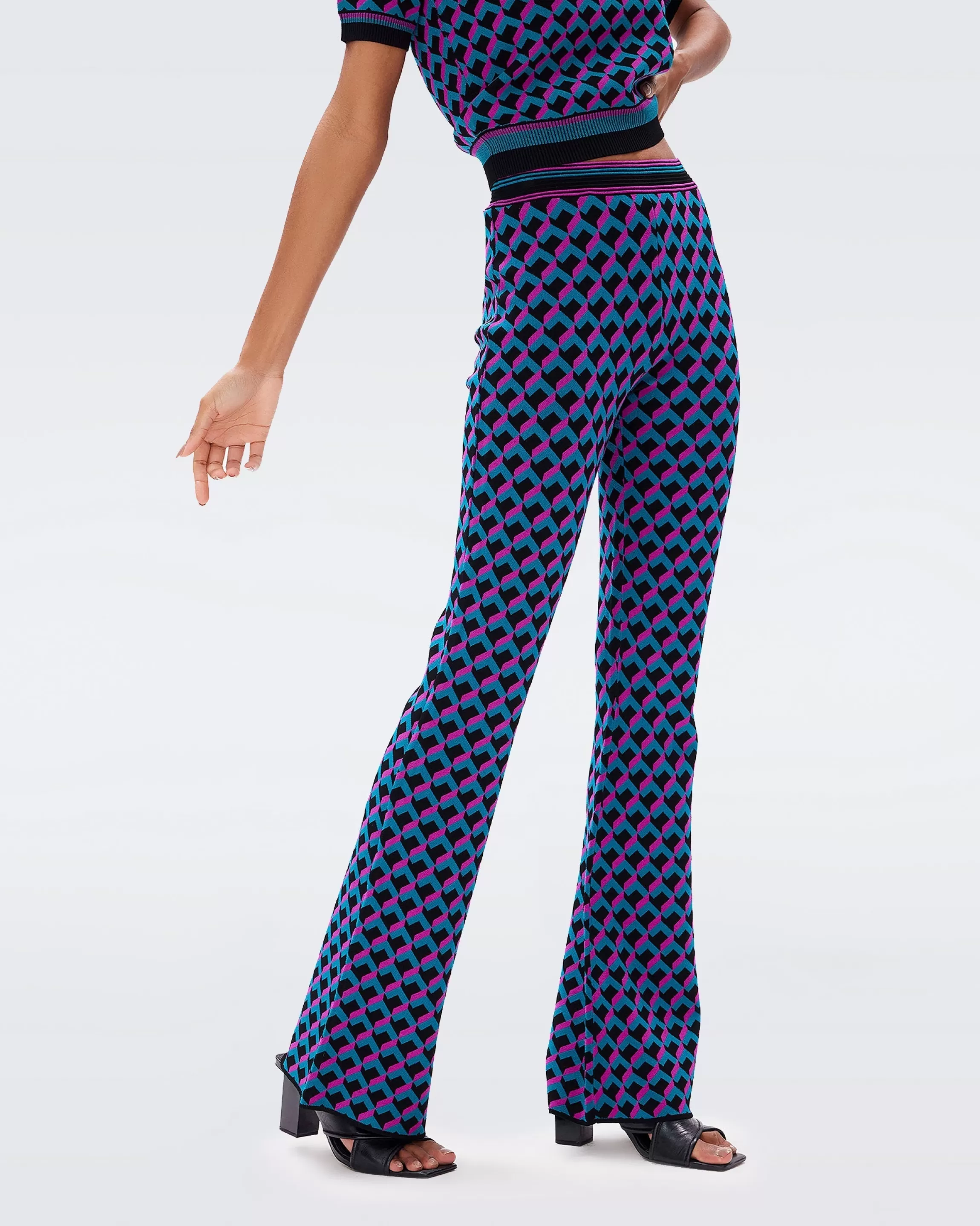 dvf Hatti Knit Jacquard Pants in 3D Brick Teel Best