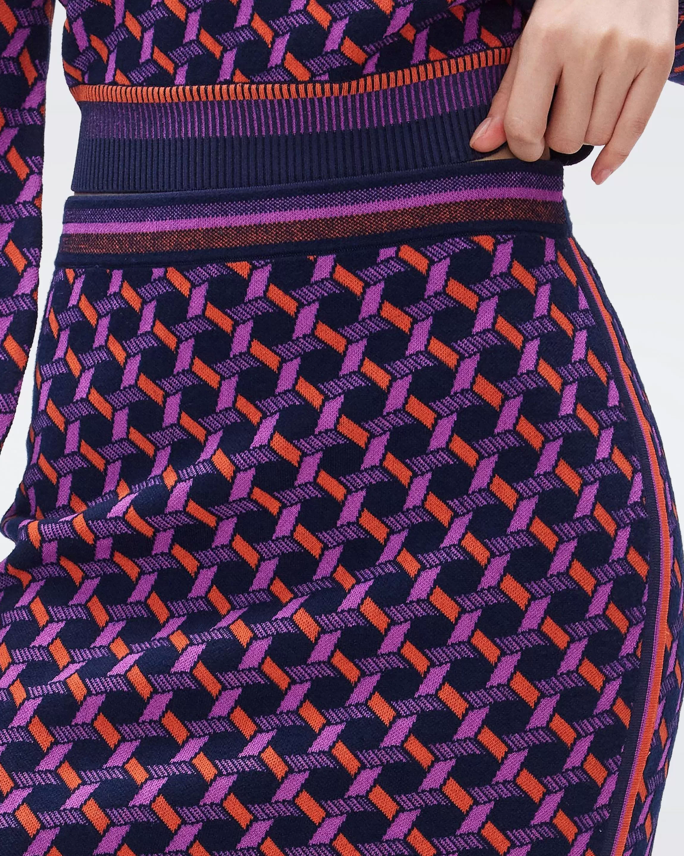 dvf Hazel Knit Jacquard Skirt in Wave Geo Orange Sale