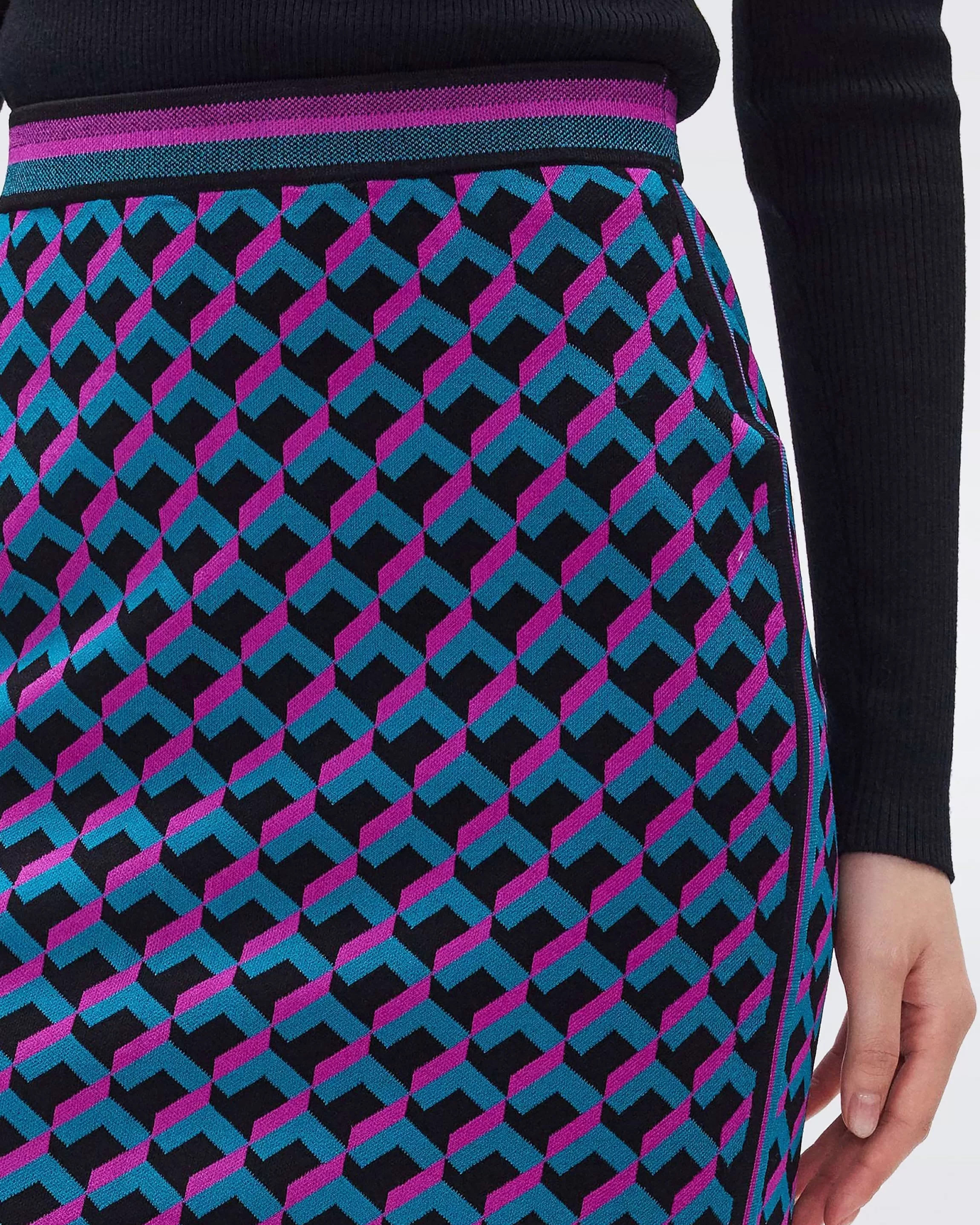 dvf Hazel Knit Jacquard Skirt in 3D Brick Teel Clearance