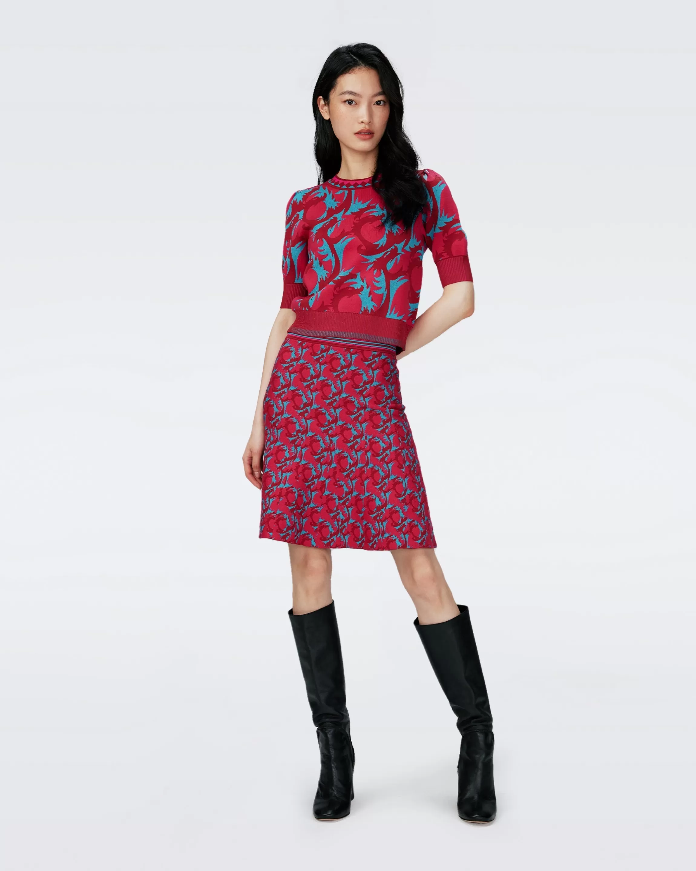 dvf Hudson Knit Jacquard Sweater in Dragon Jade Hot