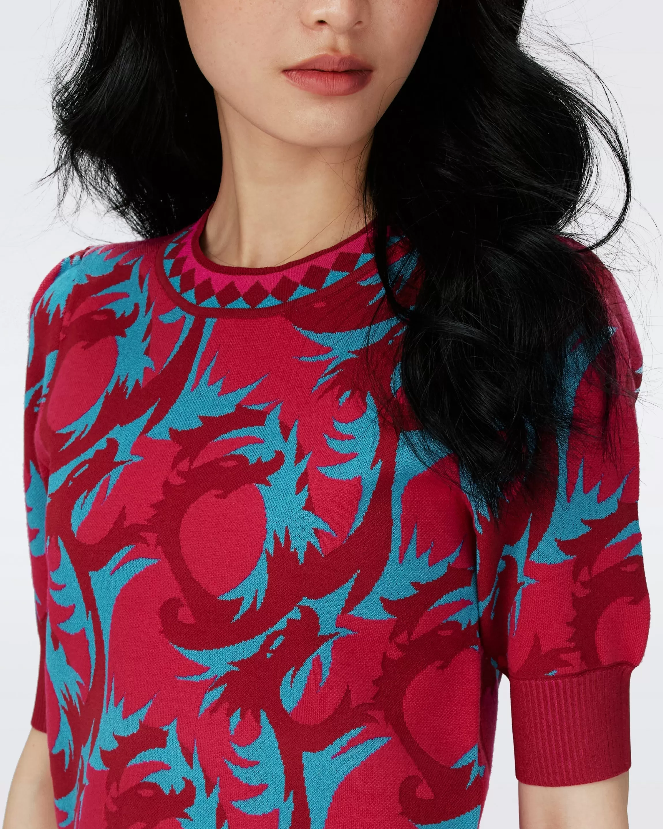 dvf Hudson Knit Jacquard Sweater in Dragon Jade Hot