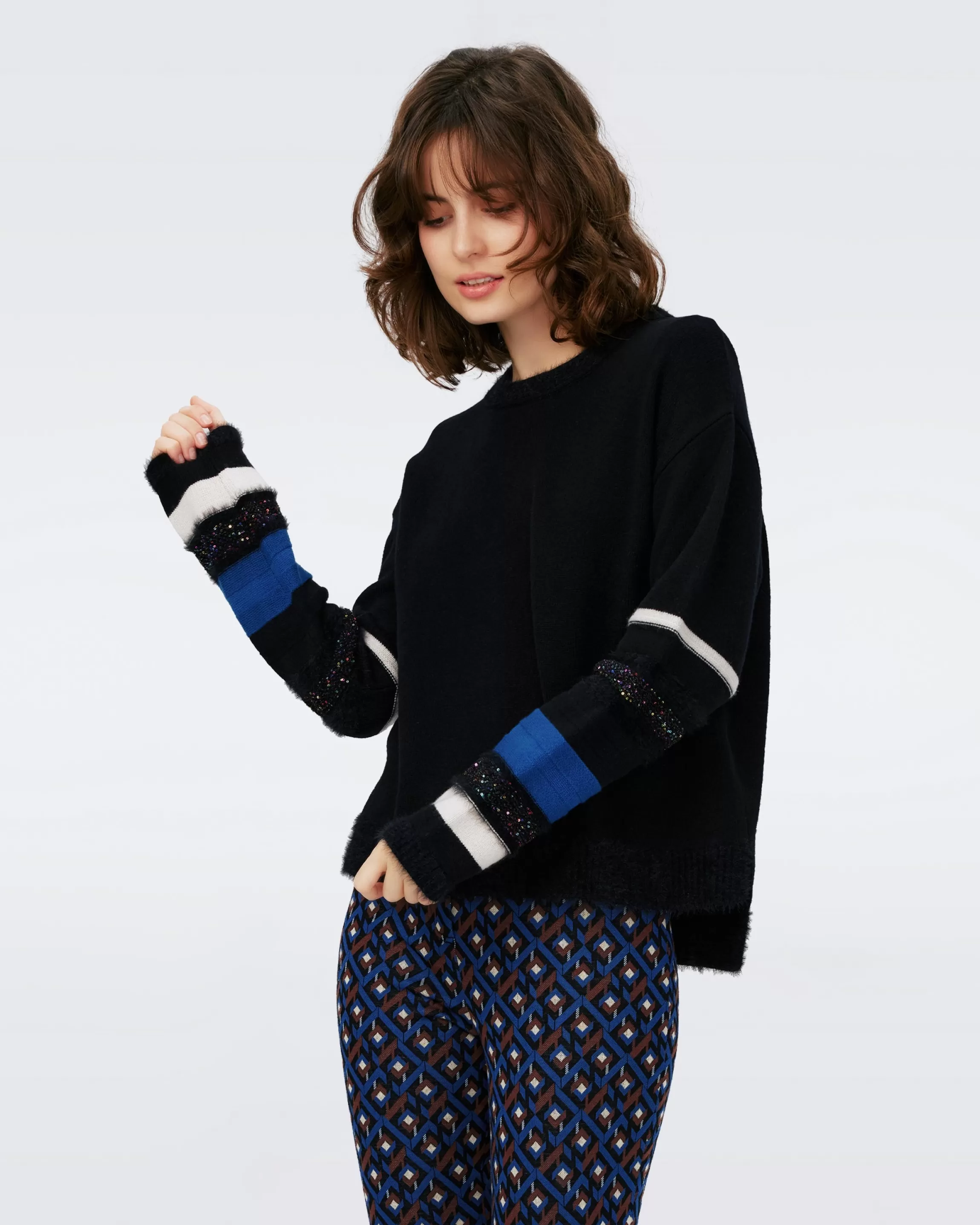 dvf Igraine Wool Top in Stripe Blue Flash Sale